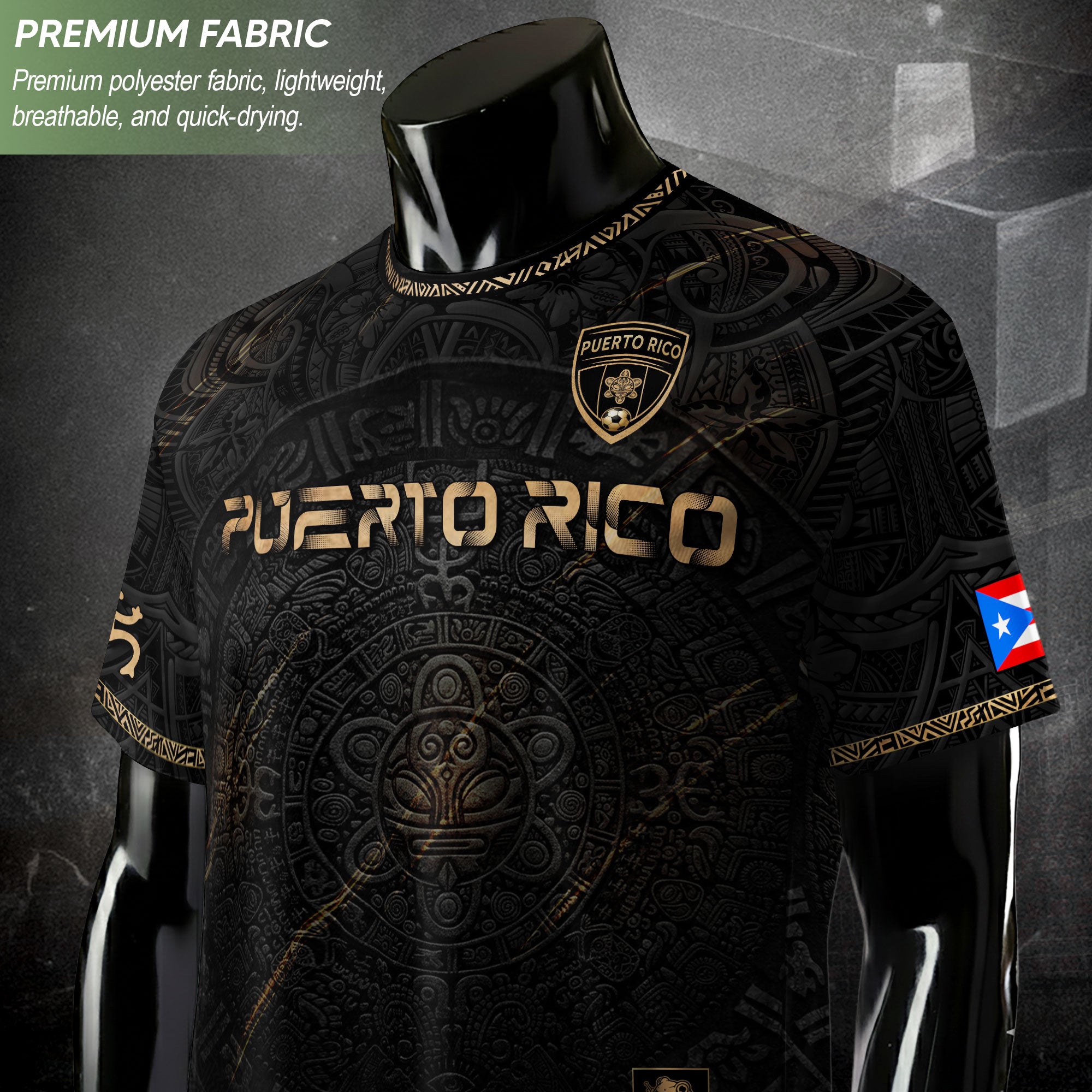 Puerto Rico Football Black Gold Shirt Taino Culture Gold Edition Soccer Jersey