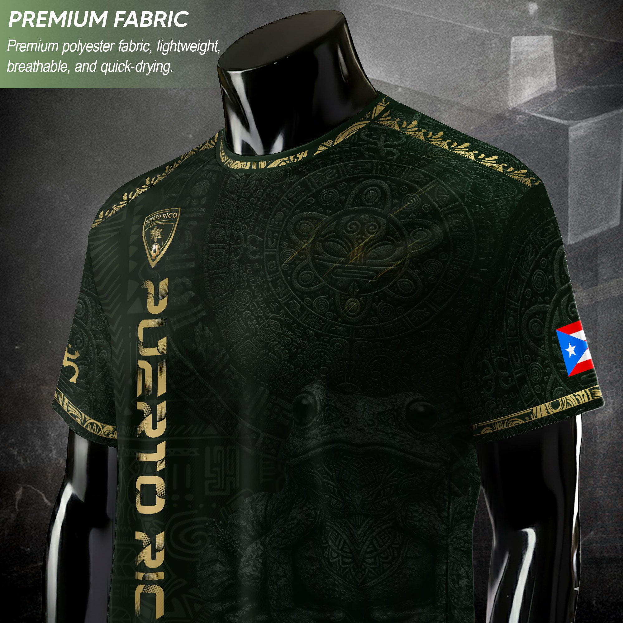 Puerto Rico Soccer Jersey Green Gold Coqui Frog Taino Sun Heritage Football Shirt