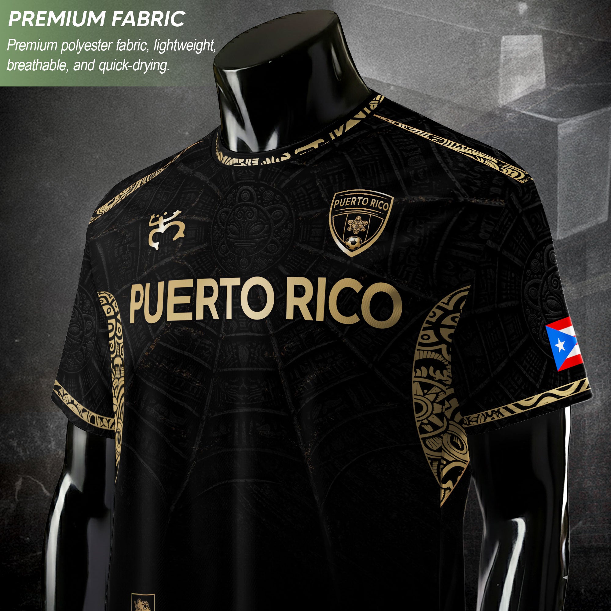 Puerto Rico Soccer Jersey Black Gold Taino Sun Heritage Football Shirt