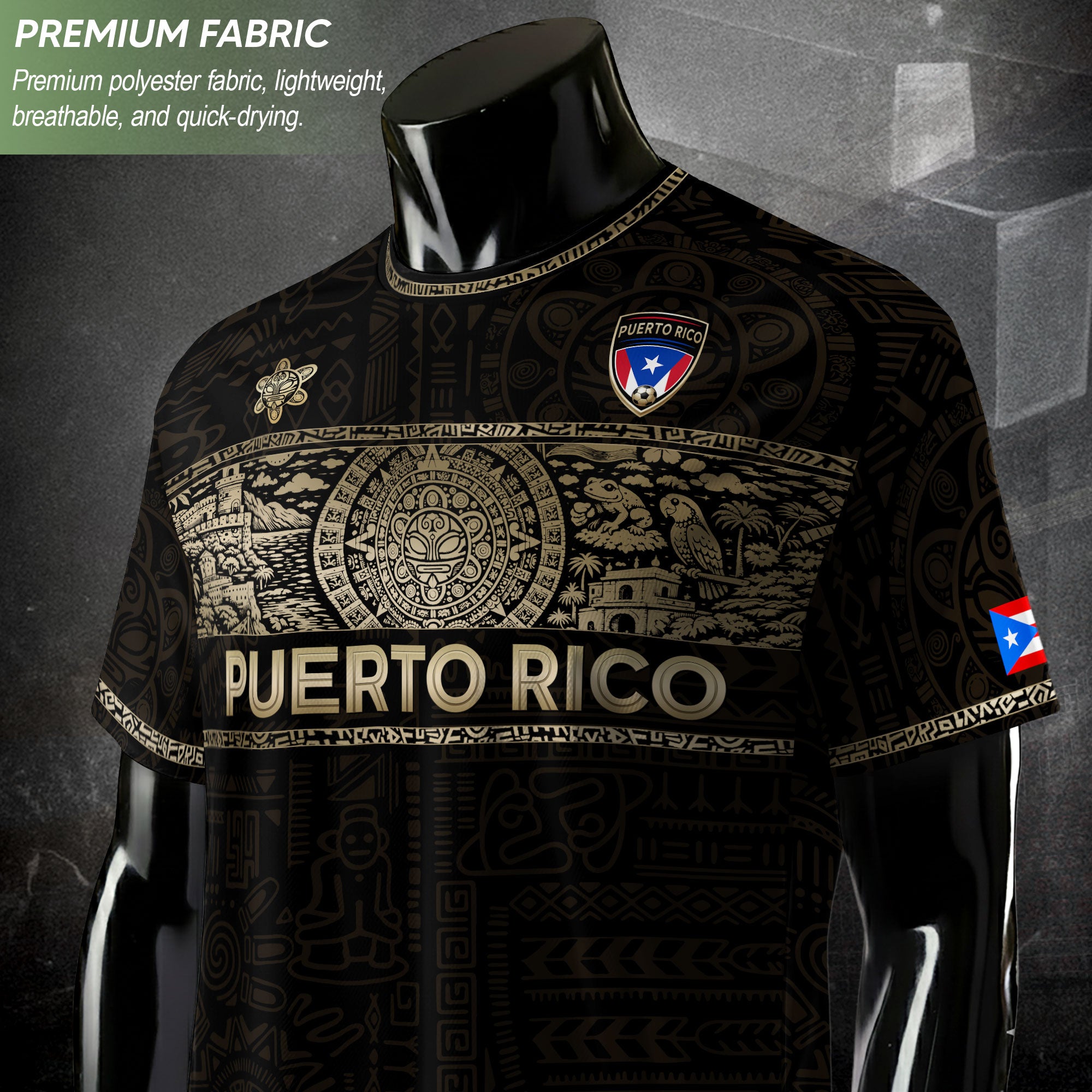Puerto Rico Soccer Jersey - Black Taino Culture Heritage Gold Edition Football Shirt