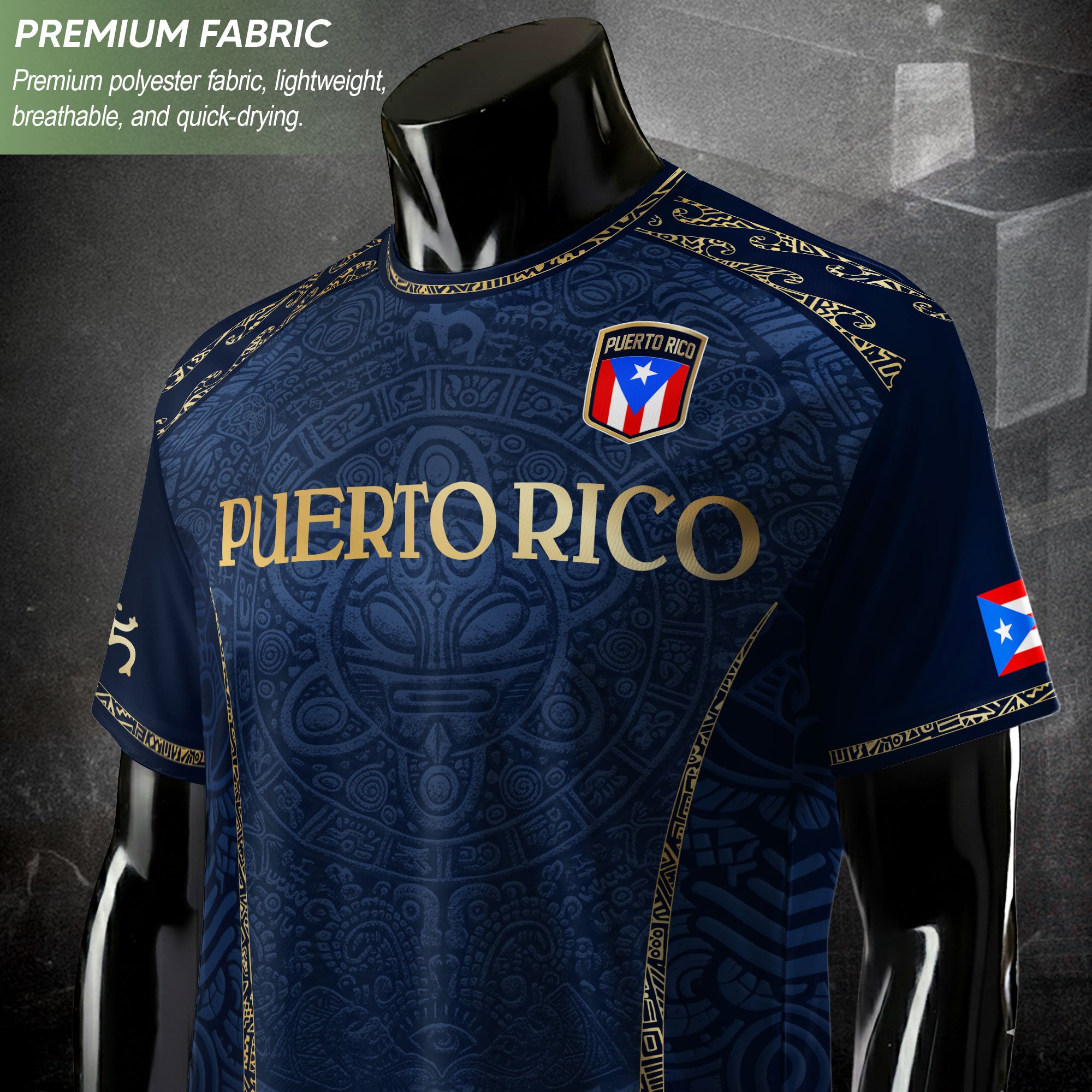 Puerto Rico Soccer Jersey - Navy and Gold Taino Sun Heritage Football Shirt