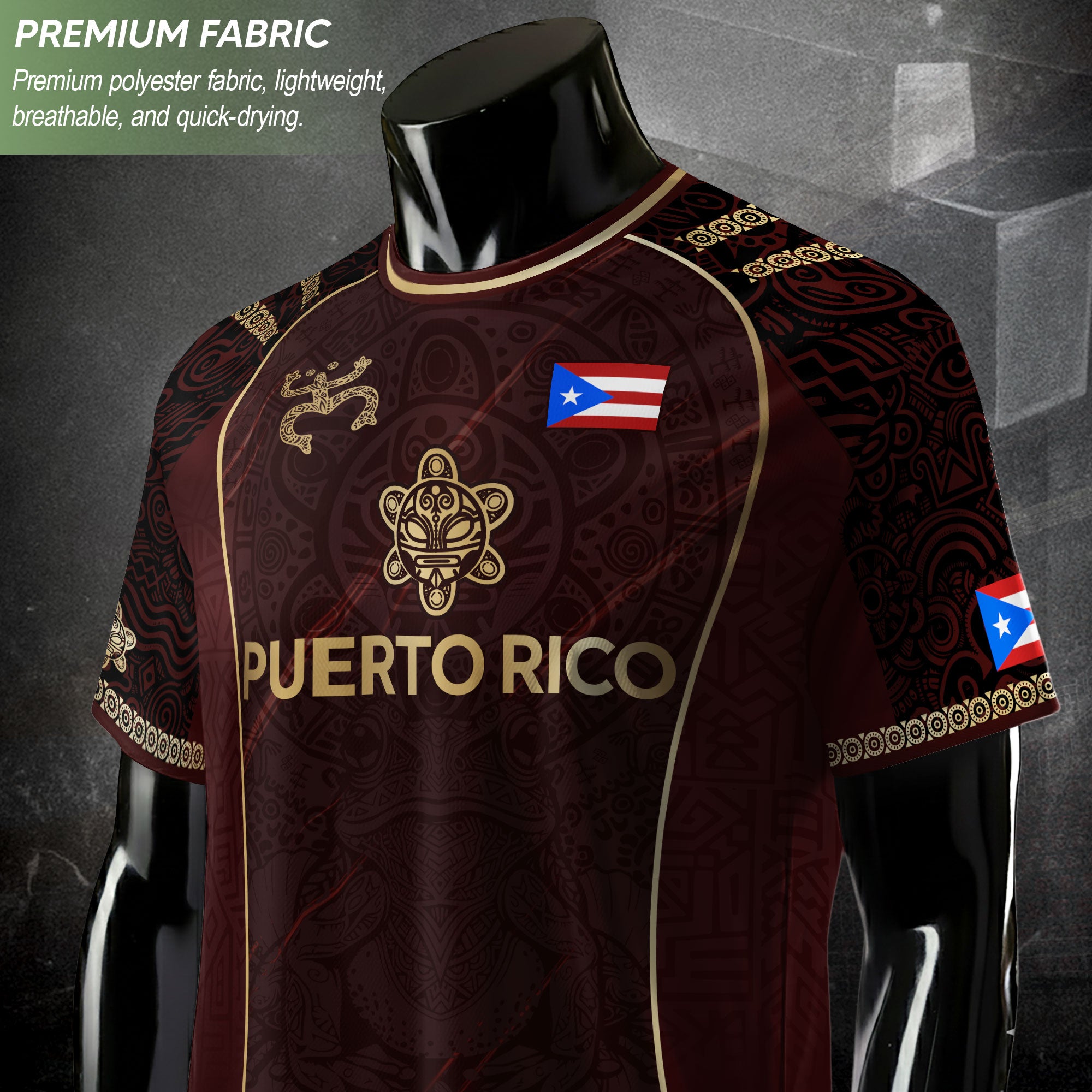 Puerto Rico Soccer Jersey - Maroon Taino Art Coqui Frog Boricua Pride Shirt