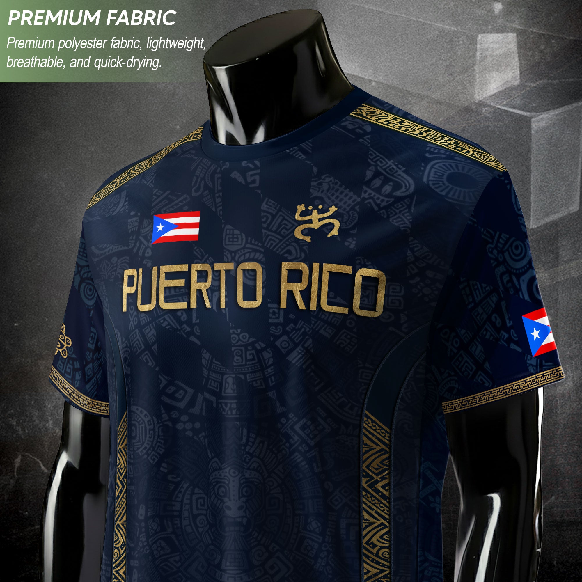 Puerto Rico Soccer Jersey - Taino Coqui Frog Navy Gold Boricua Pride Sportswear