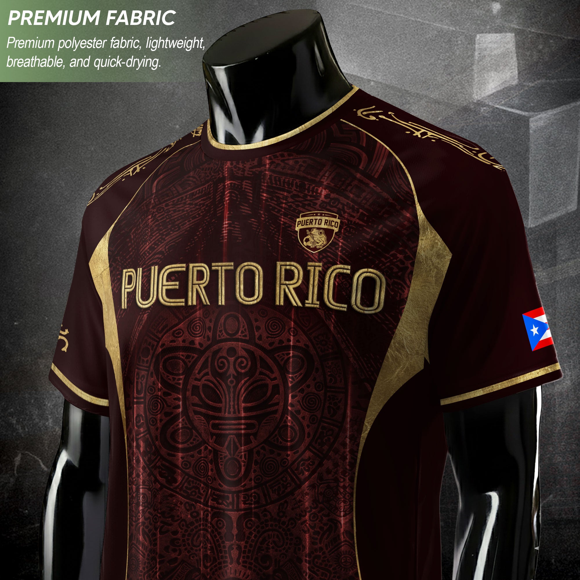 Puerto Rico Soccer Jersey - Elite Maroon Gold Edition Taino Symbol Training Heritage Shirt