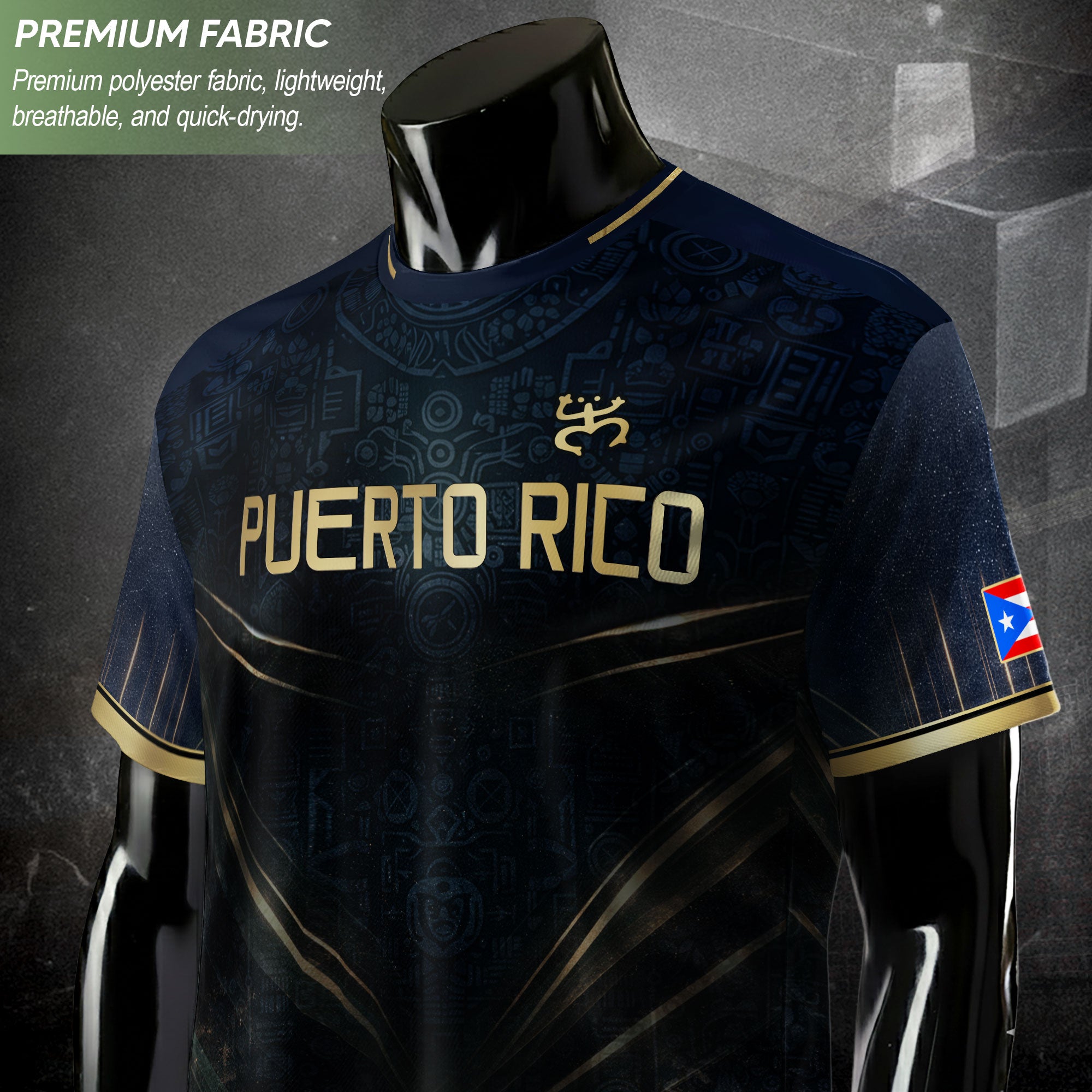 Puerto Rico Soccer Jersey - Elite Navy Gold V-Line Taino Heritage Sportswear