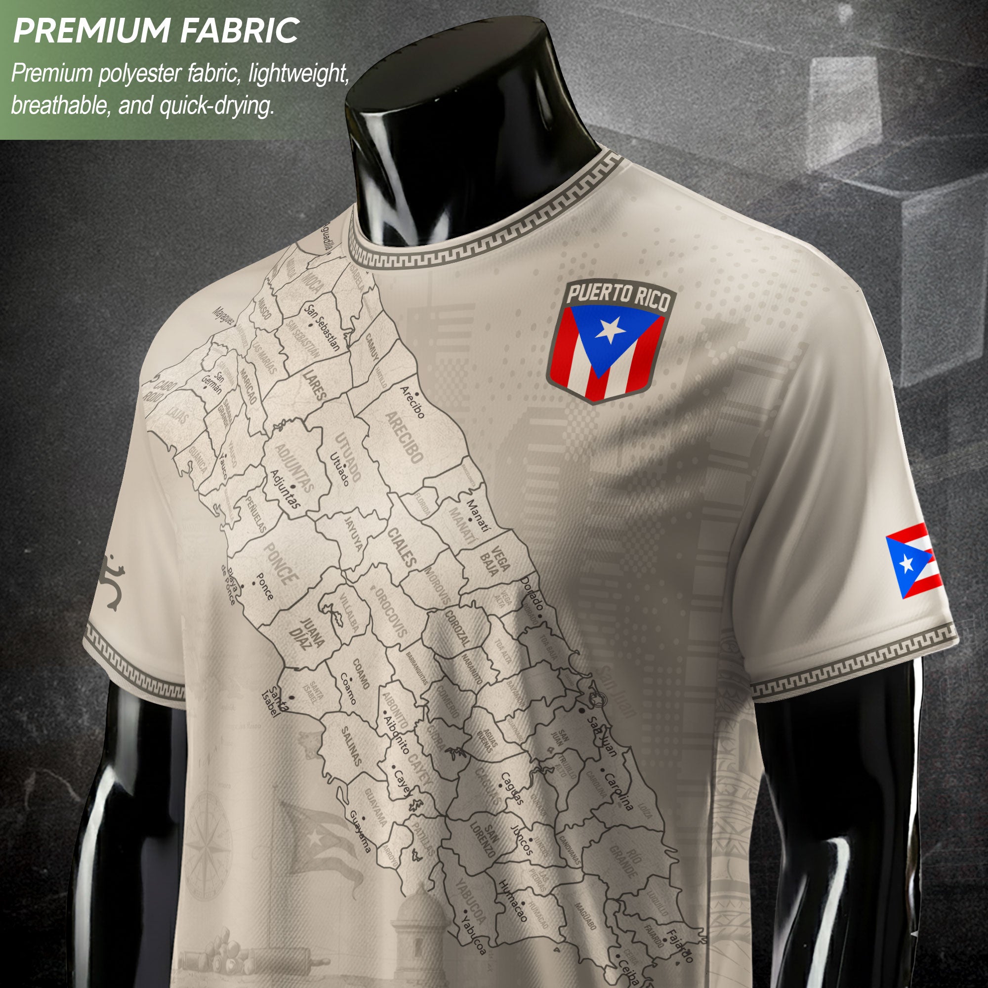 Puerto Rico Heritage Orgullo Boricua Beige Detailed Island Map Culture Soccer Jersey