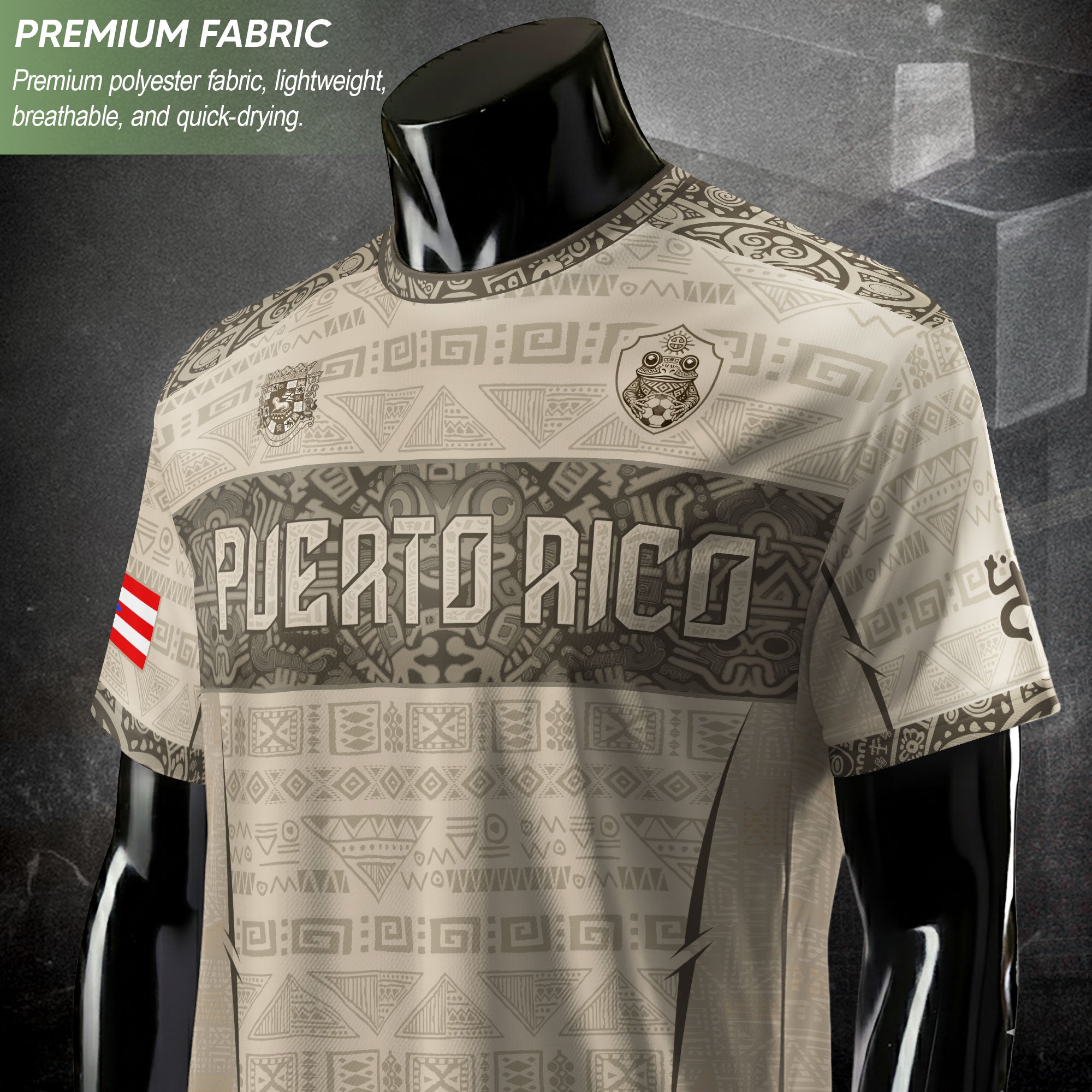 Puerto Rico Soccer Jersey Sandstone - Taino Sun Tribal Pattern - Beige Football Shirt
