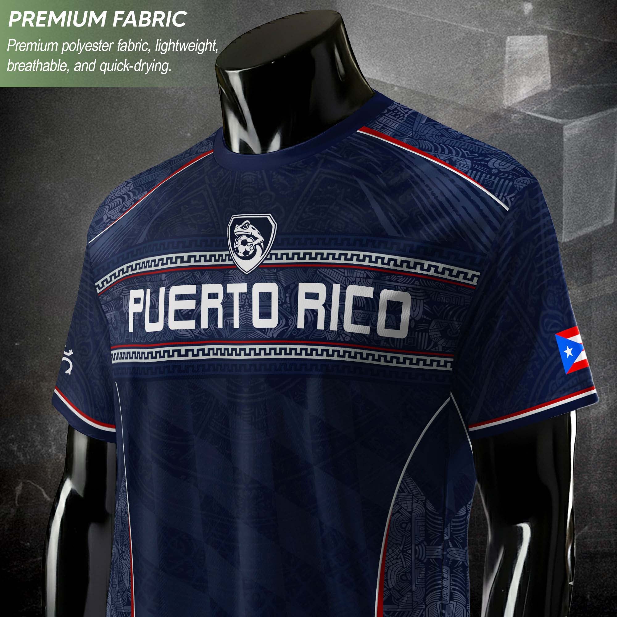 Puerto Rico Soccer Jersey - Modern Navy Taino Pattern Boricua Pride Athletic Fan Jersey