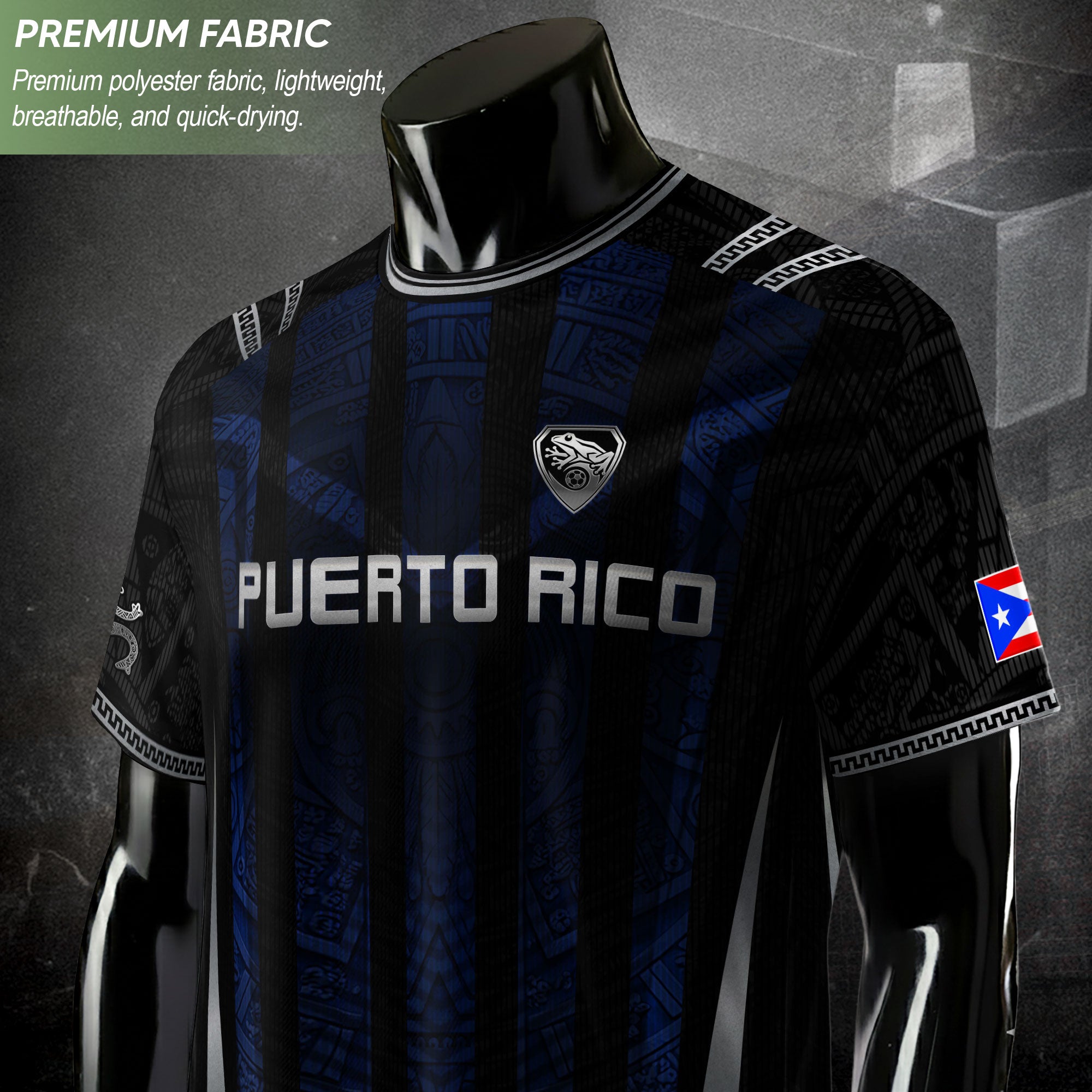Puerto Rico Soccer Jersey - Midnight Navy & Black Taino Sun Symbol Midnight Blue Training Jersey