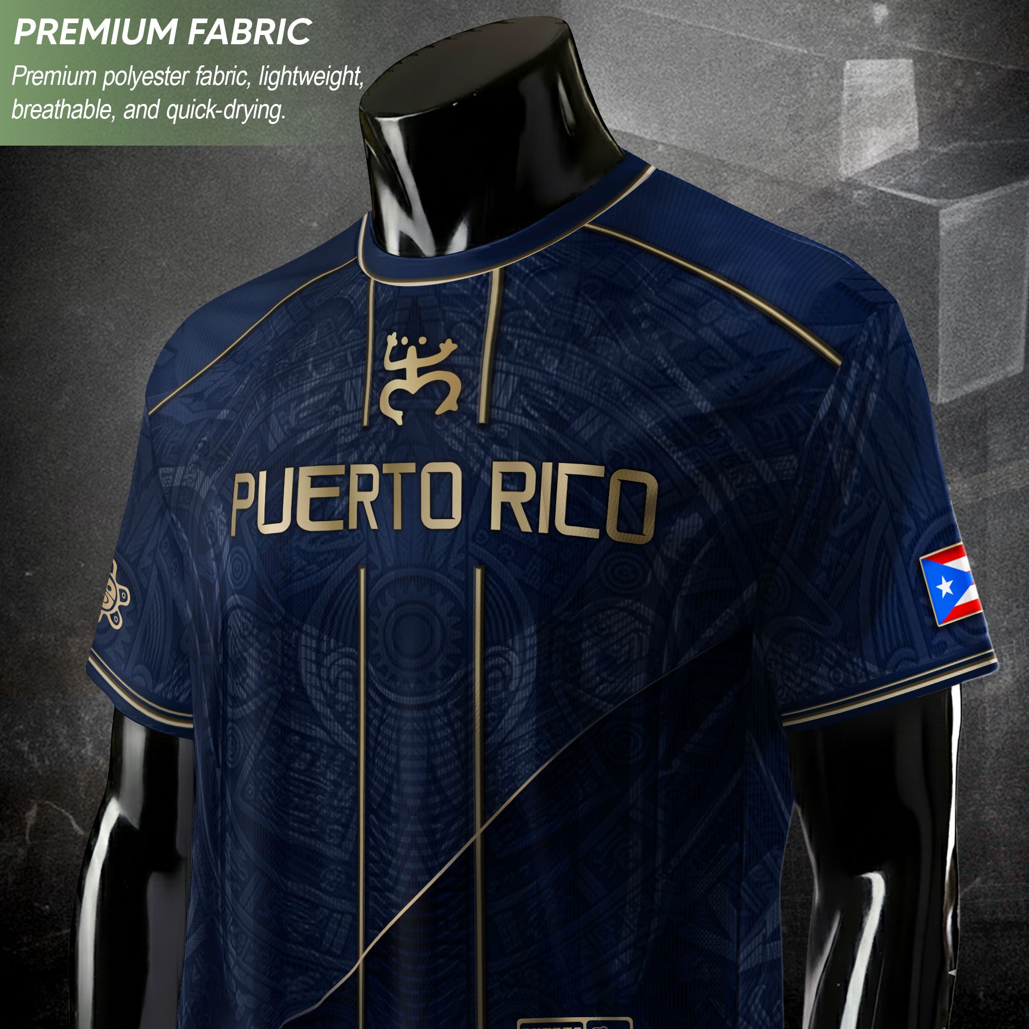 Puerto Rico Soccer Jersey - Elite Navy Gold Taino Pattern Boricua Pride Top