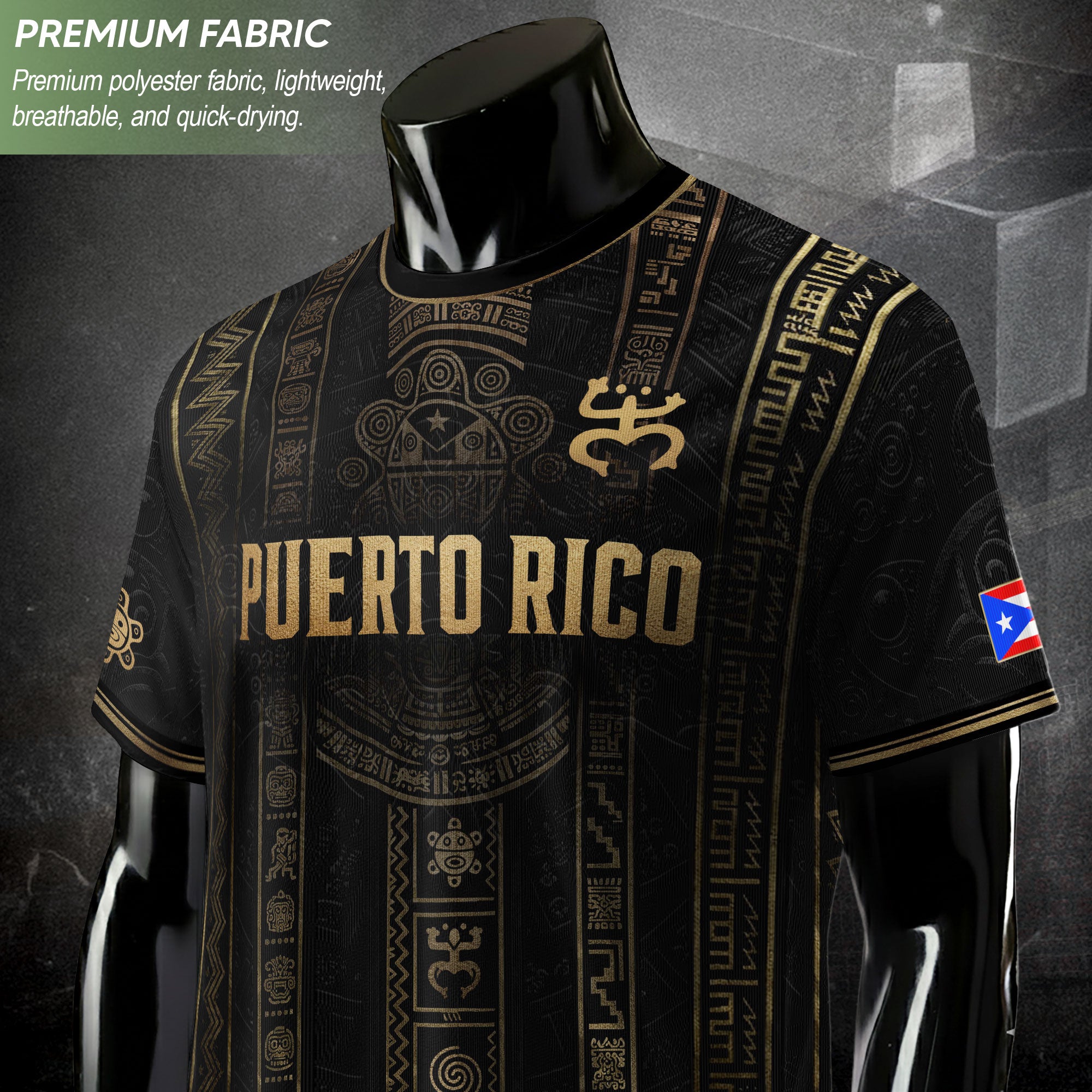 Black Puerto Rico Soccer Jersey Taino Heritage Petroglyph Football Shirt