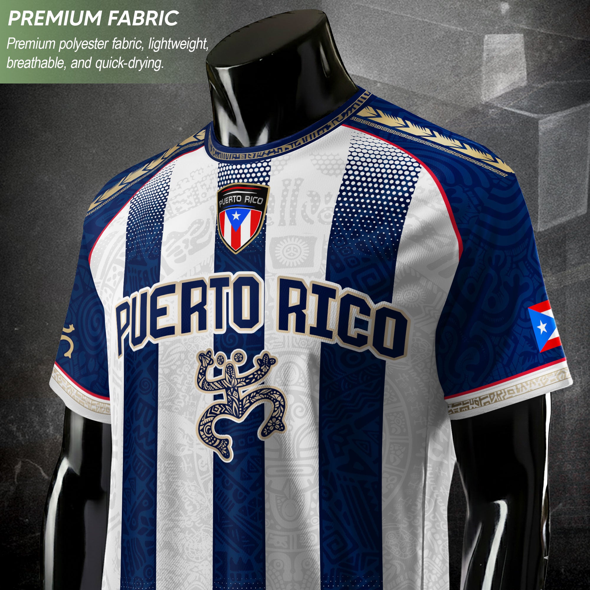 Puerto Rico Soccer Jersey Shirt Blue White Striped Boricua Football Fan Jersey Unisex
