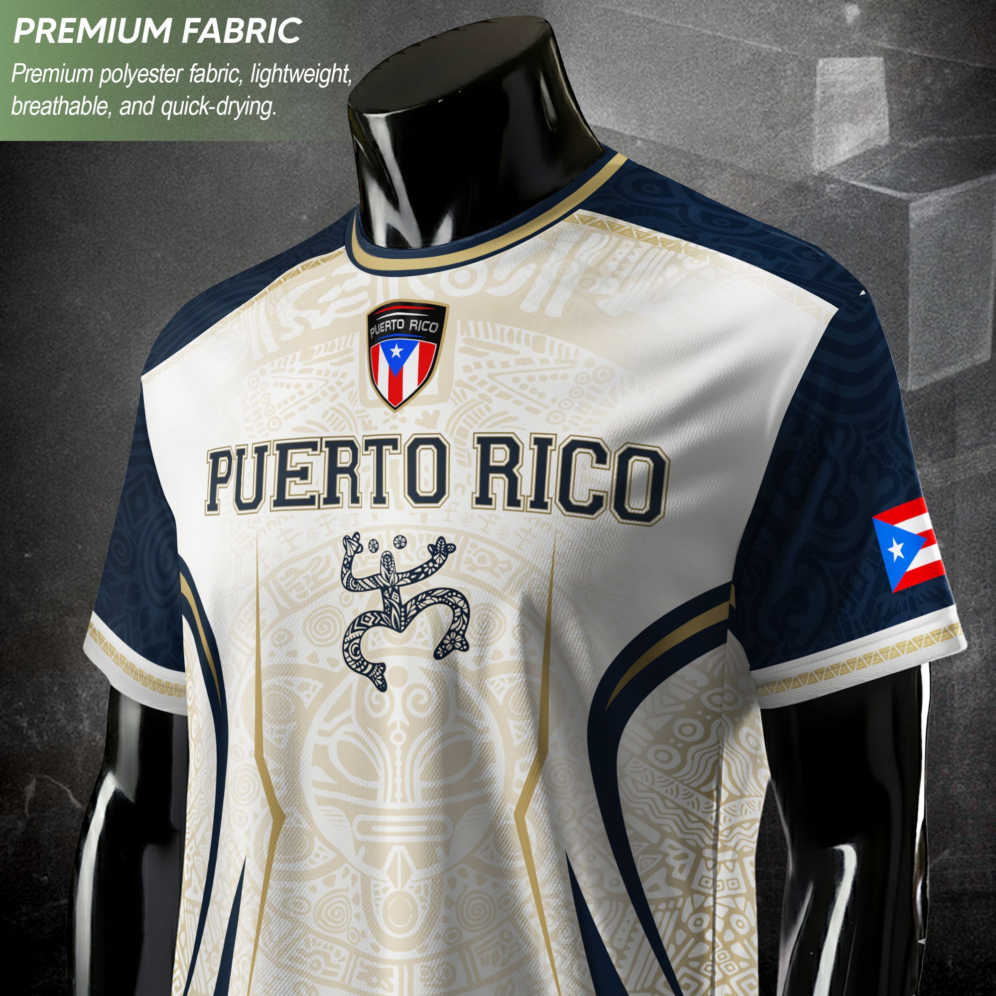 Puerto Rico Soccer Jersey Navy White Taino Coqui Flag PR Football Shirt Heritage