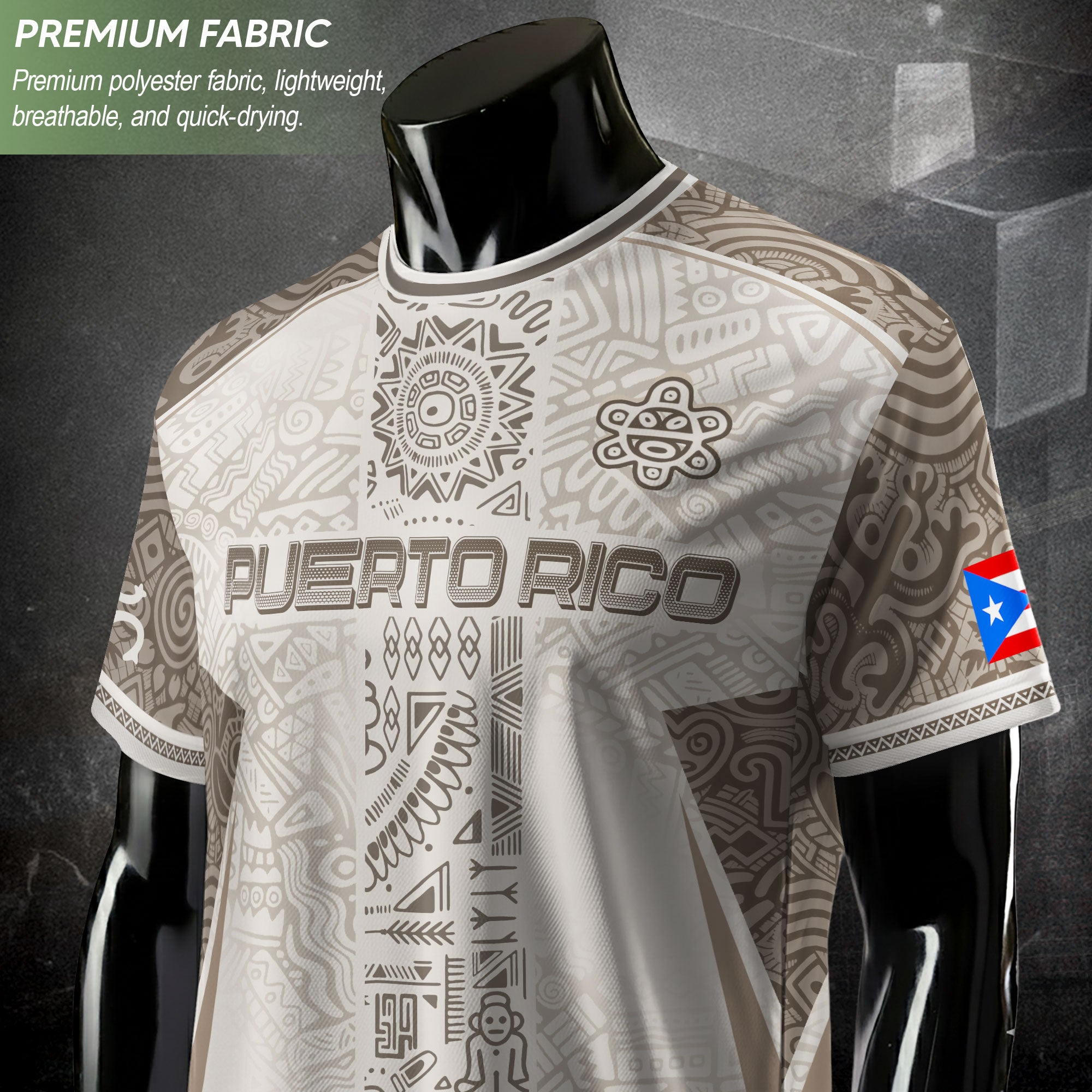 Puerto Rico White Soccer Jersey Tribal Pattern Boricua Pride Football Shirt Unisex