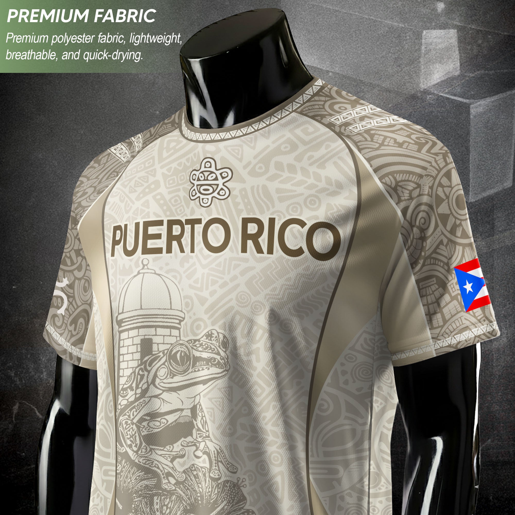 Puerto Rico Beige Soccer Jersey Coqui Tribal Boricua Pride Football Shirt Unisex