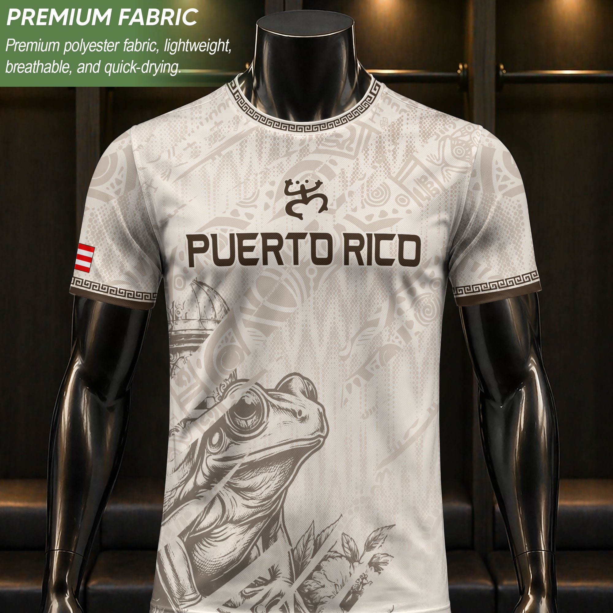 Puerto Rico Soccer Jersey Beige Taino Turtle El Morro Fortress Coqui Frog Shirt