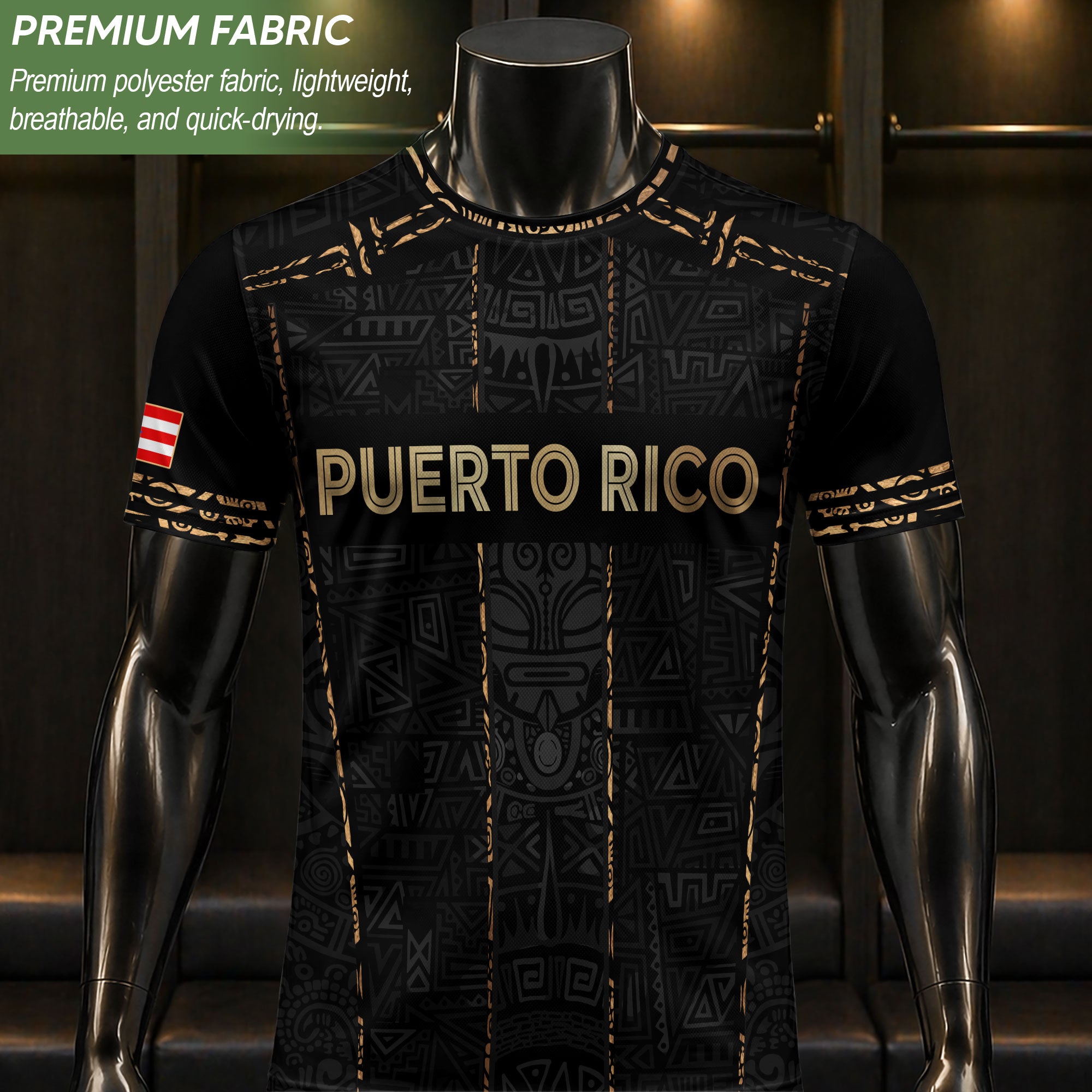 Black Puerto Rico Soccer Jersey Taino Turtle Tribal Boricua Football Shirt