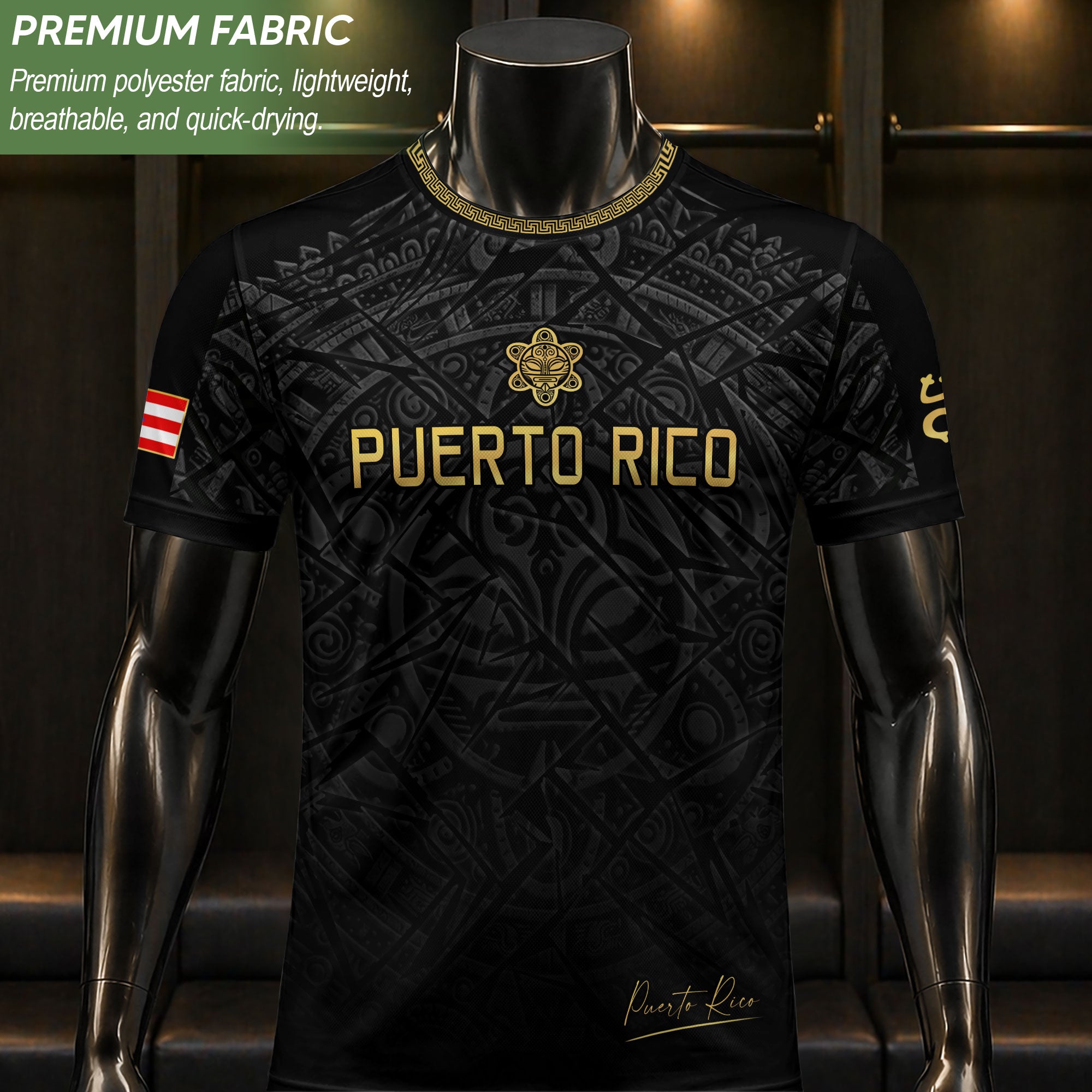 Puerto Rico Soccer Jersey Black Gold Taino Turtle Tribal Apparel Boricua Football Shirt