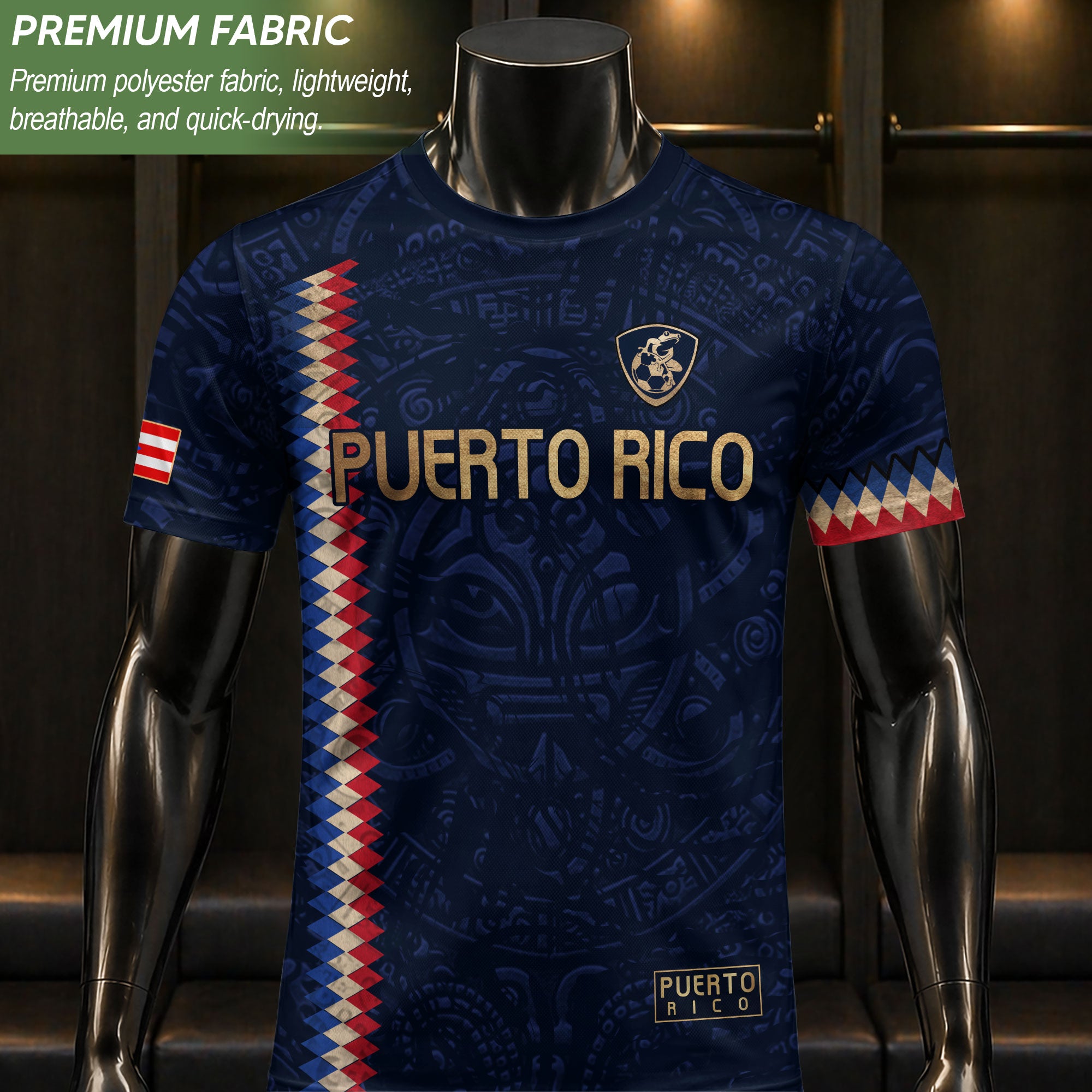 Puerto Rico Soccer Jersey Taino Turtle Navy Gold Chevron Pride Sportswear Tee