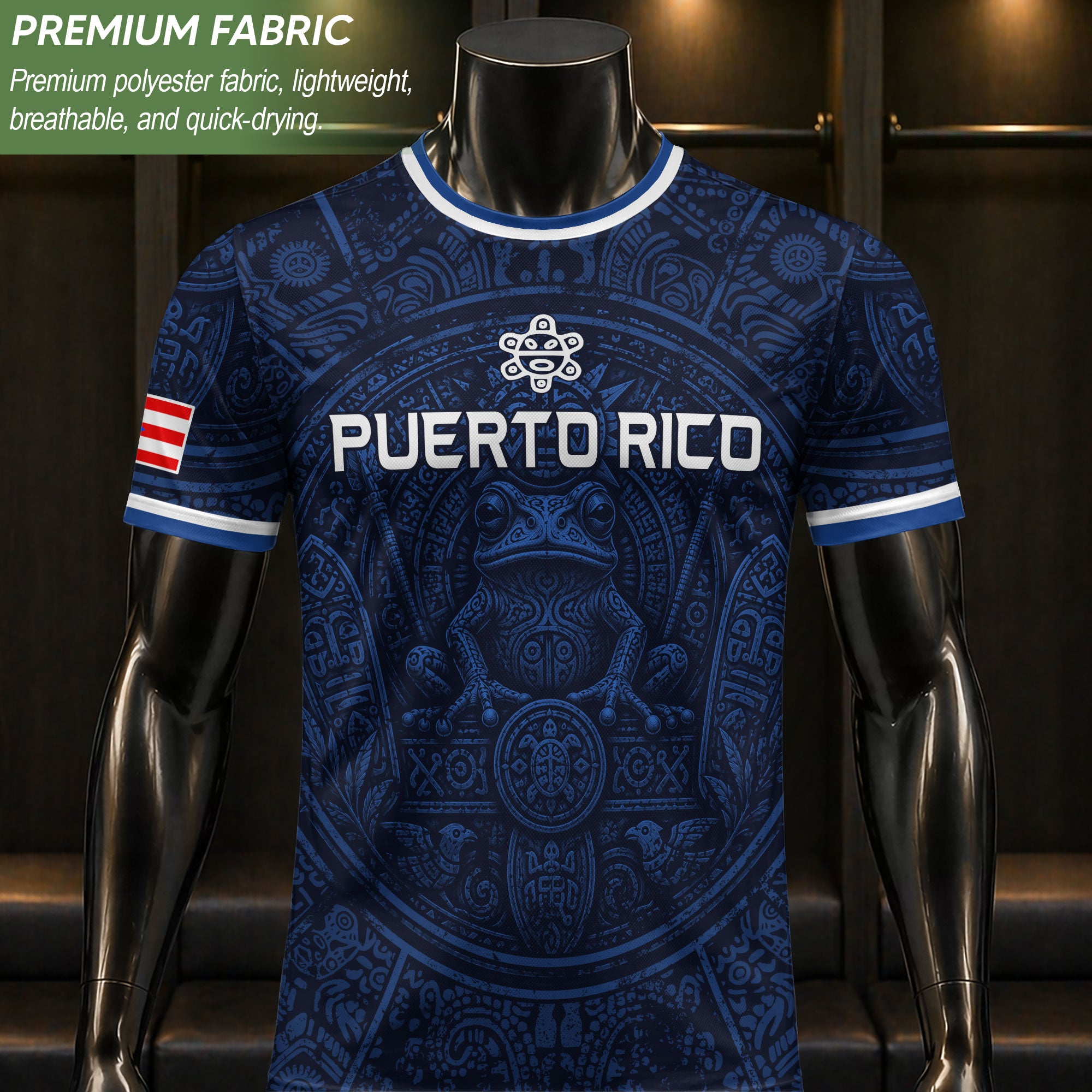 Navy Puerto Rico Soccer Jersey Coqui Taino Cultural Emblem Men Shirt and Shorts Set