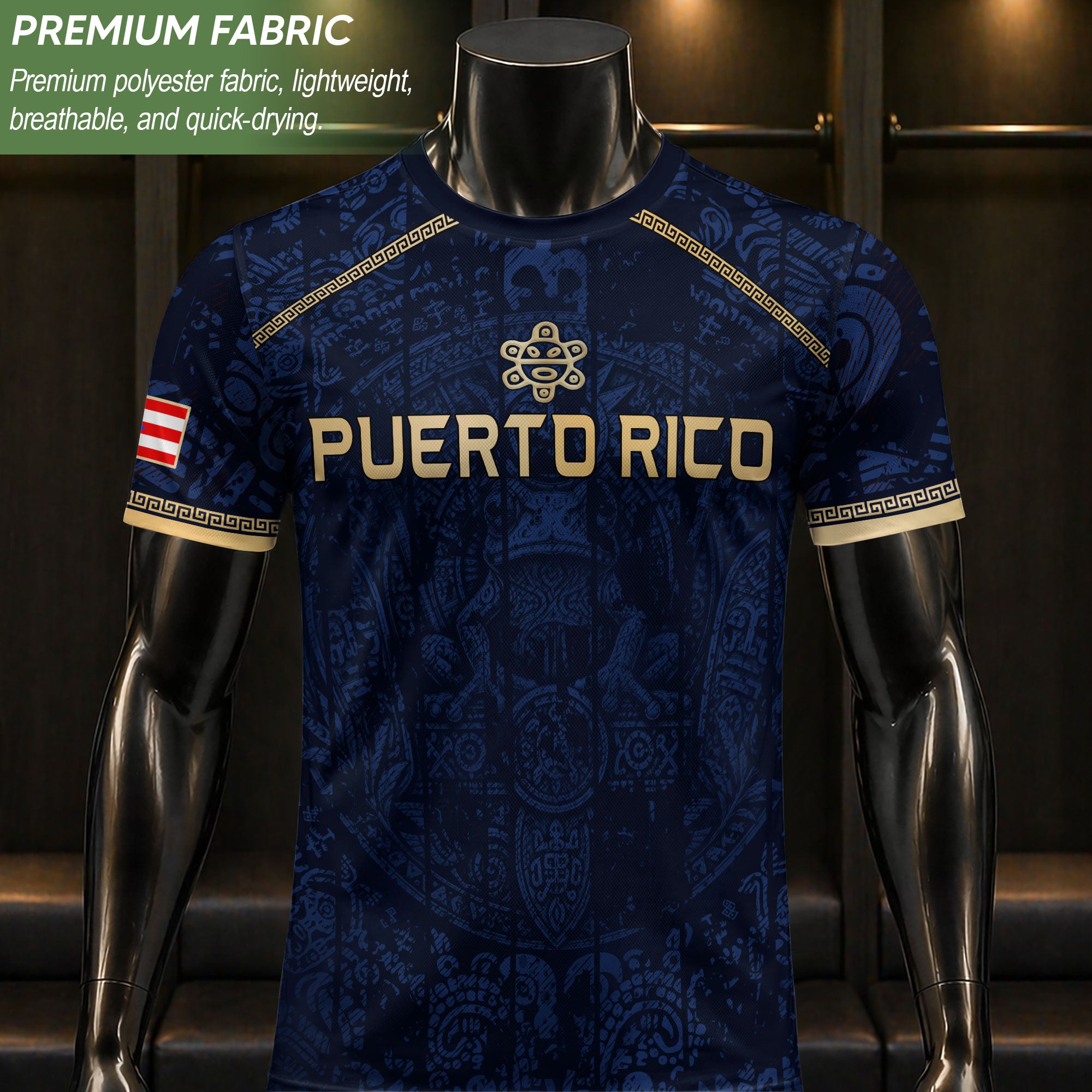Navy Puerto Rico Soccer Jersey Taino Sea Turtle Tribal Art Pride Men Graphic Tee