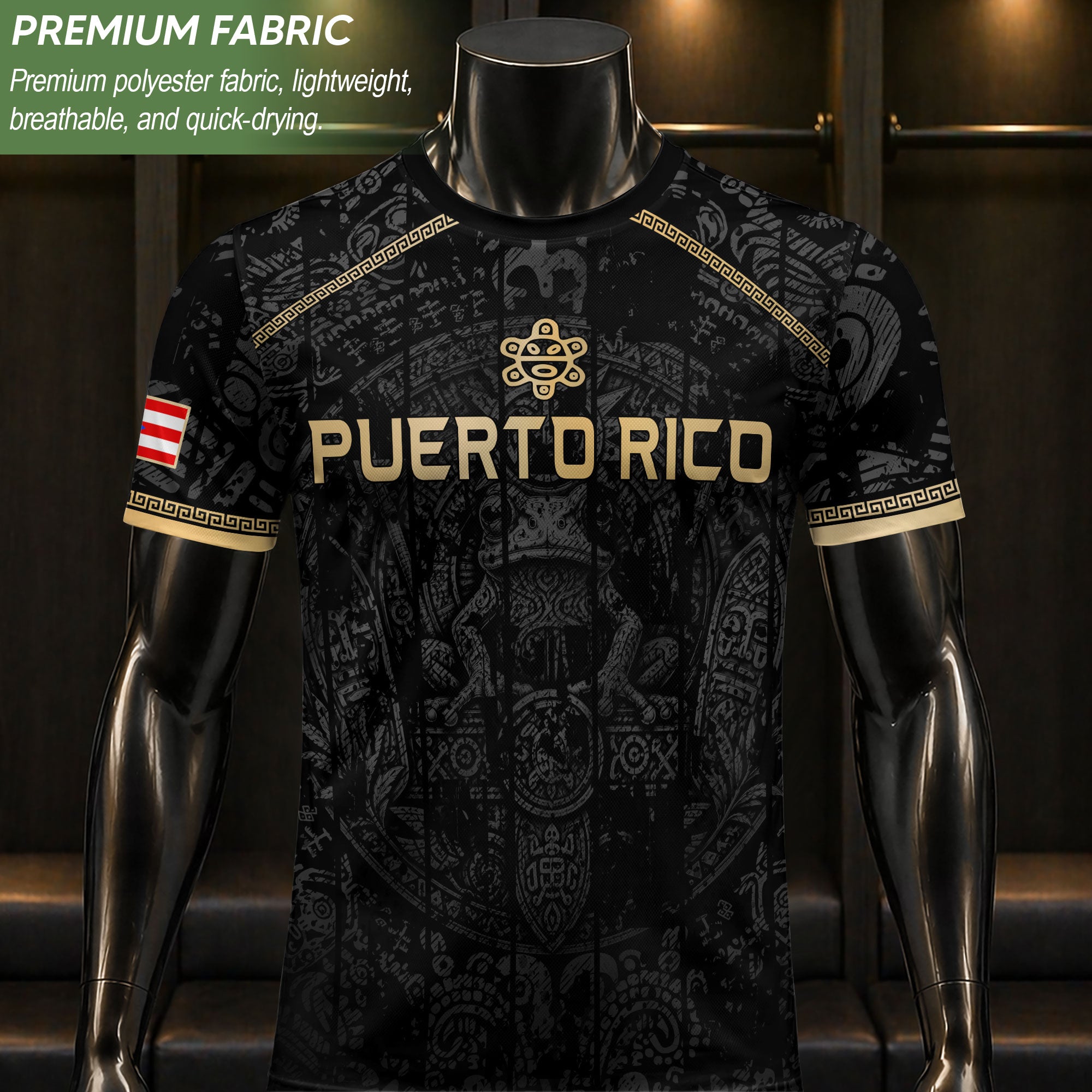 Puerto Rico Soccer Jersey Taino Turtle Coqui Frog Gold Graphic Tee Black Heritage