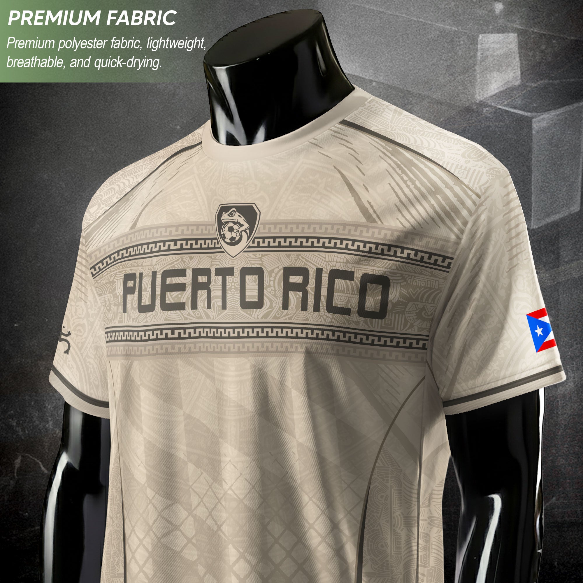 Puerto Rico Jersey - Beige Coqui Frog & Taino Tribal Pattern Sportswear Shirt