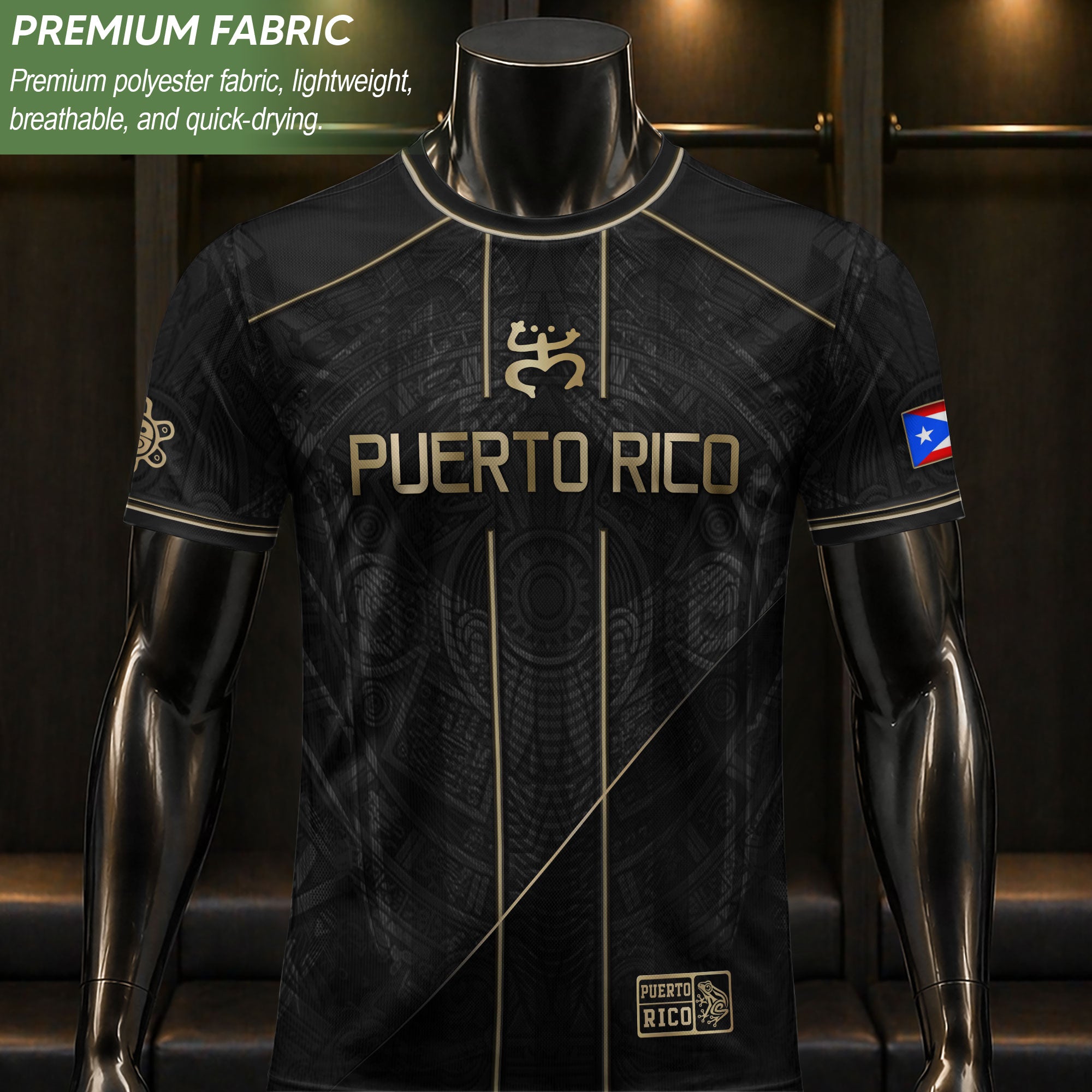 Puerto Rico Soccer Jersey Taino Coquí Black Gold Flag Football Shirt Men Women Gift