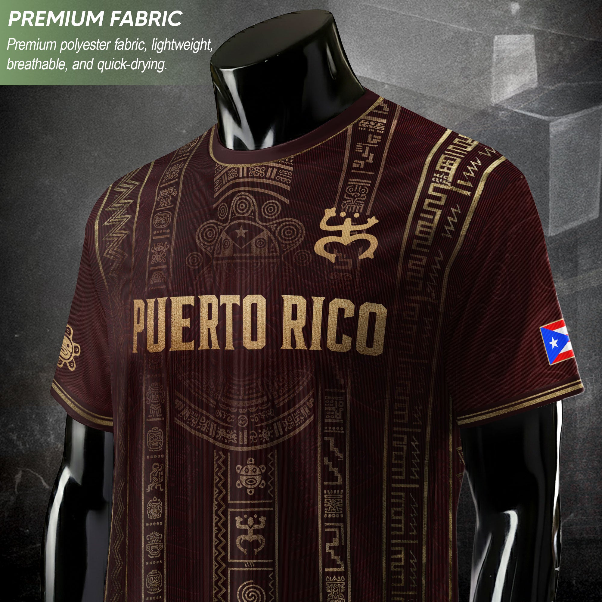 Puerto Rico Soccer Jersey Taino Heritage Maroon Gold Football Shirt Boricua Pride Gift