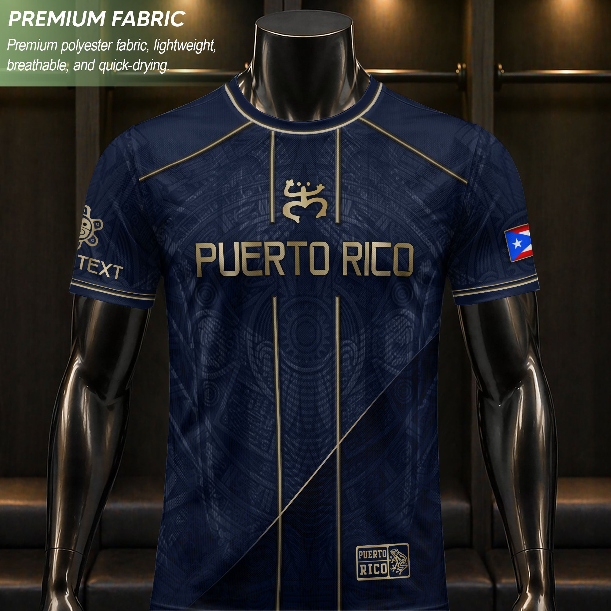 Puerto Rico Soccer Jersey Navy Gold Taino Symbol Personalized Football Shirt