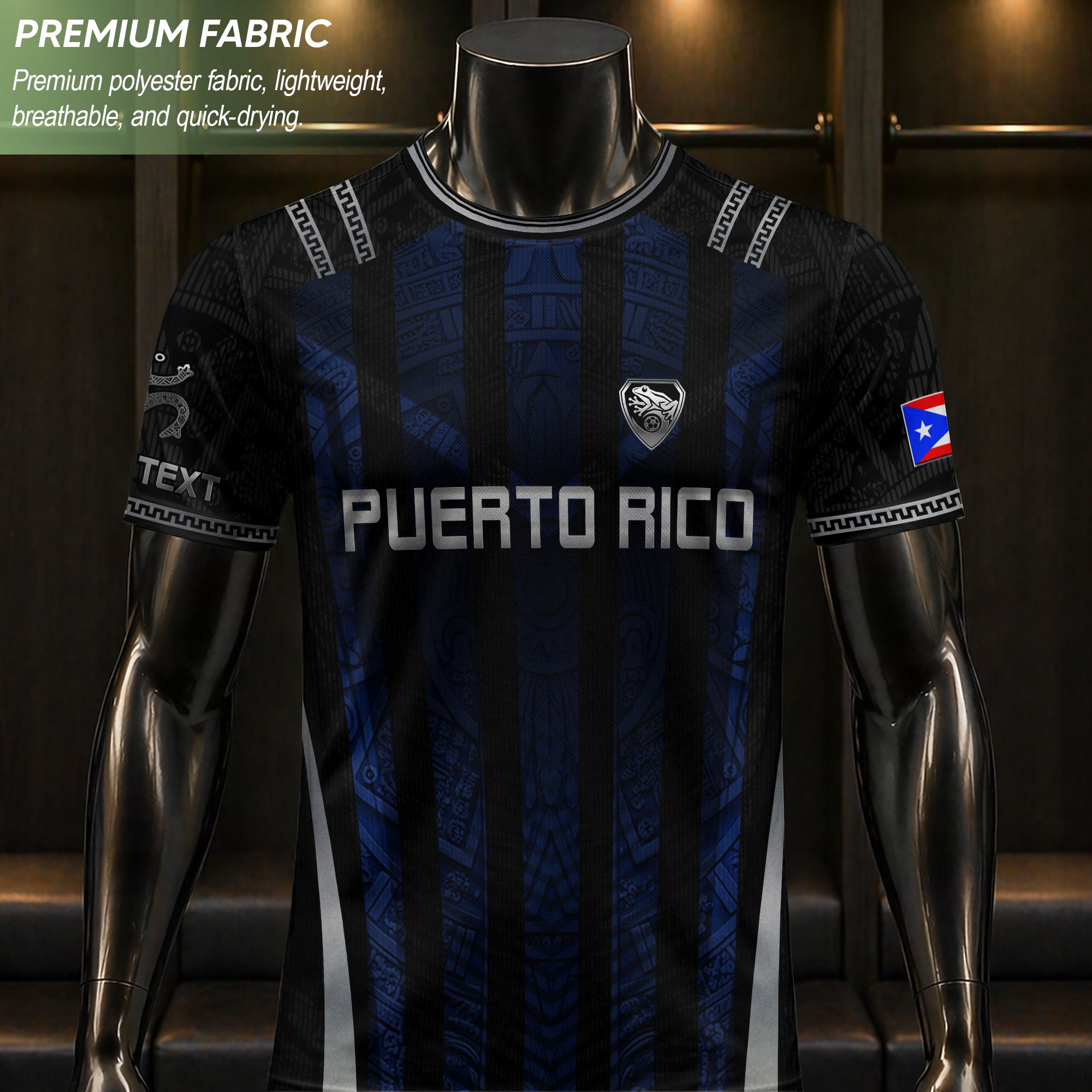 Custom Puerto Rico Soccer Jersey Navy Silver Taino Tribal Football Shirt