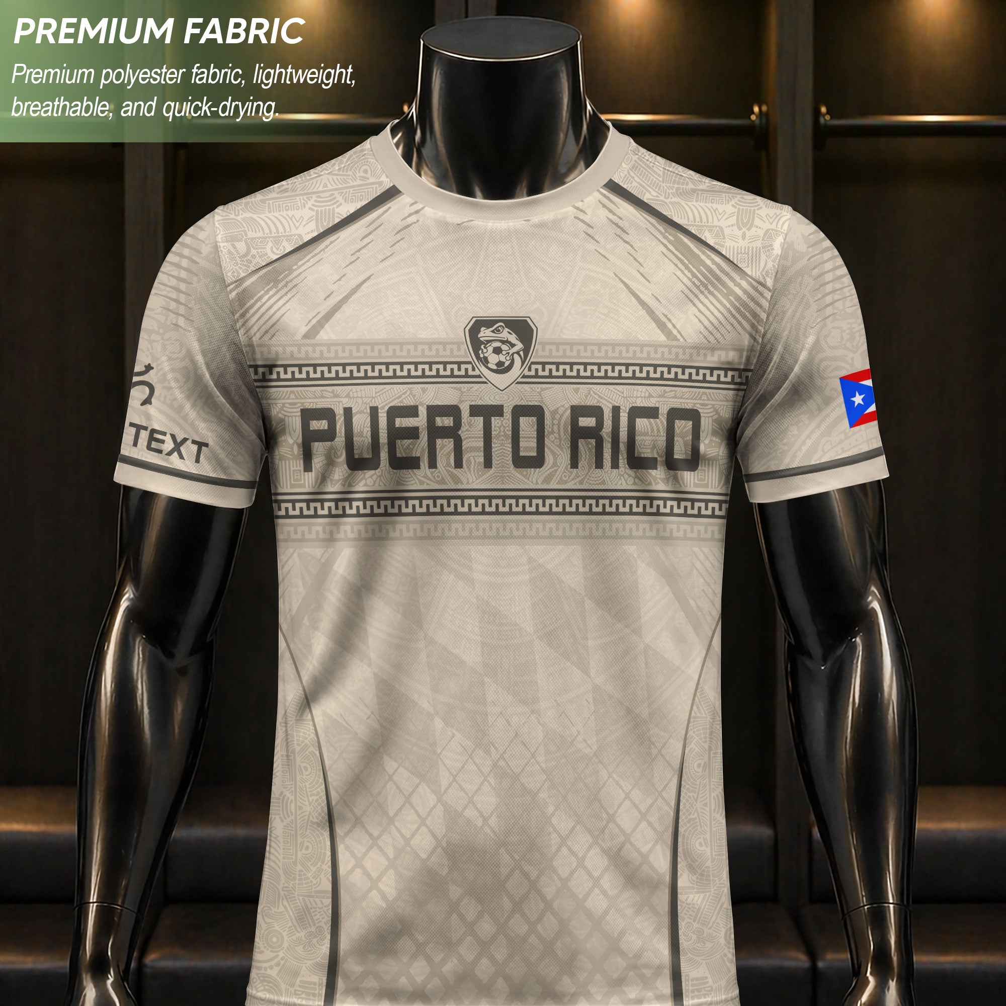 Personalized Beige Puerto Rico Soccer Jersey Taino Pattern Football Shirt