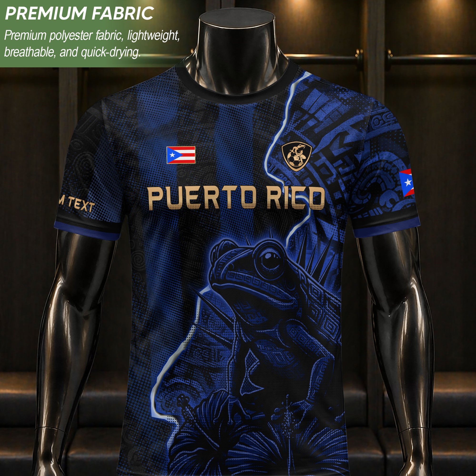 Custom Name Puerto Rico Jersey Lightning Navy Coqui Frog Sportswear