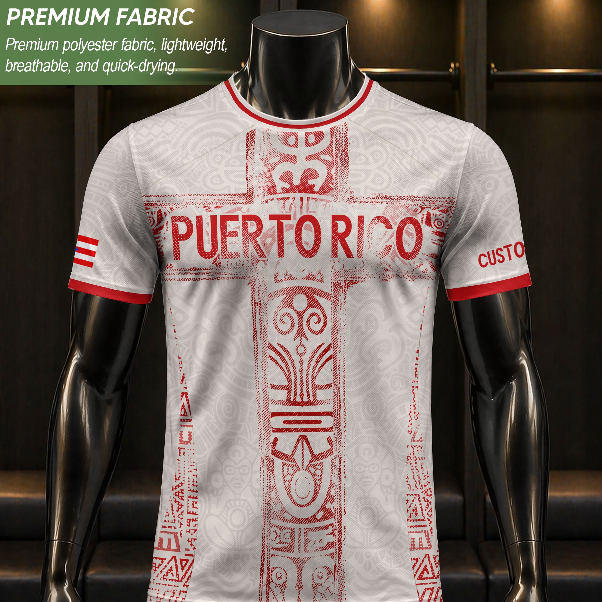 Custom Puerto Rico Soccer Jersey Beige Red – Puerto Rico Shirt, Jersey Men & Women, Puerto Rican T-Shirt