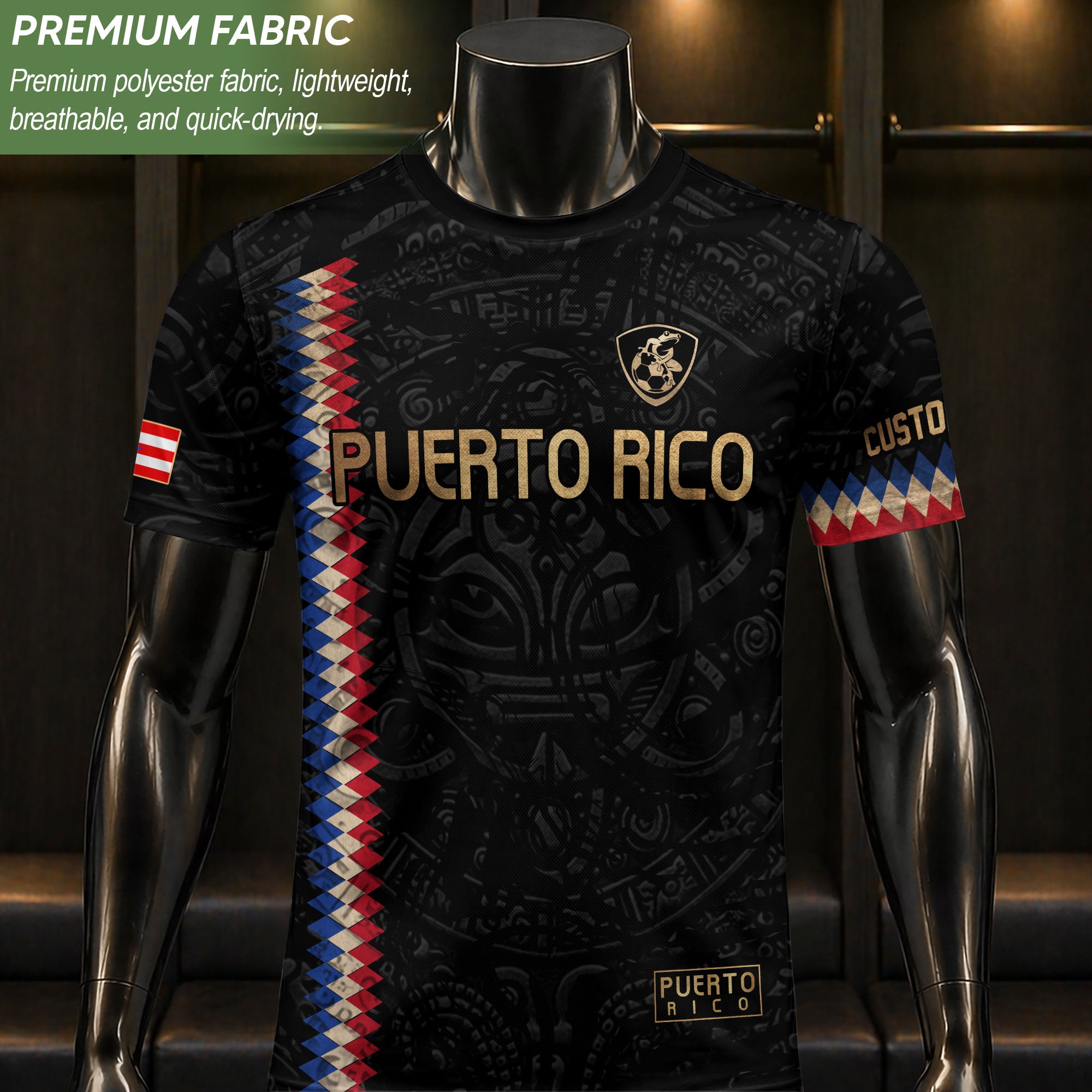 Custom Puerto Rico Soccer Jersey Black Gold – Puerto Rico Shirt, Puerto Rico Jerseys for Fans