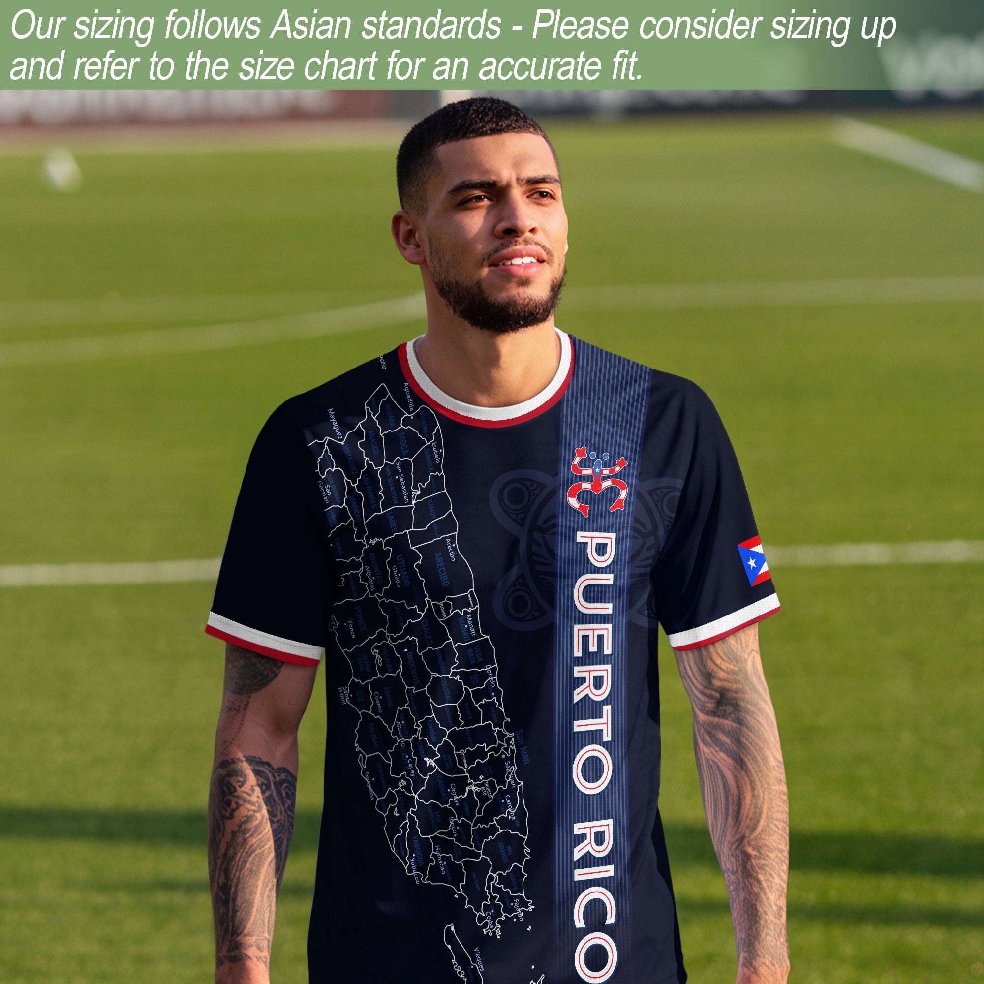 Puerto Rico Boricua Azul Marino Coqui Taino Tribal Mapa Orgullo Nacional Camiseta de Fútbol