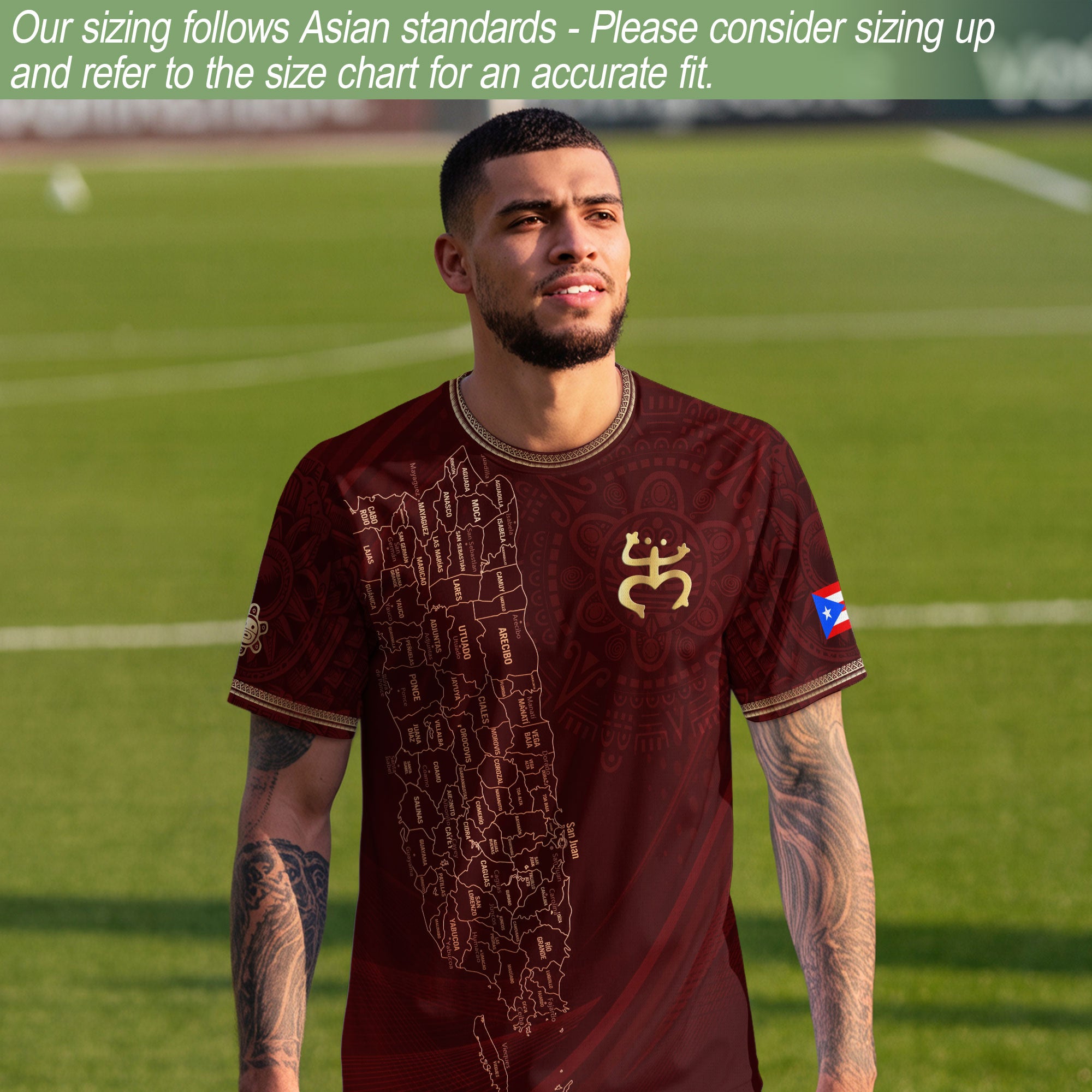 Camiseta de fútbol con máscara taína boricua azul marino de Puerto Rico, bandera tribal, orgullo nacional