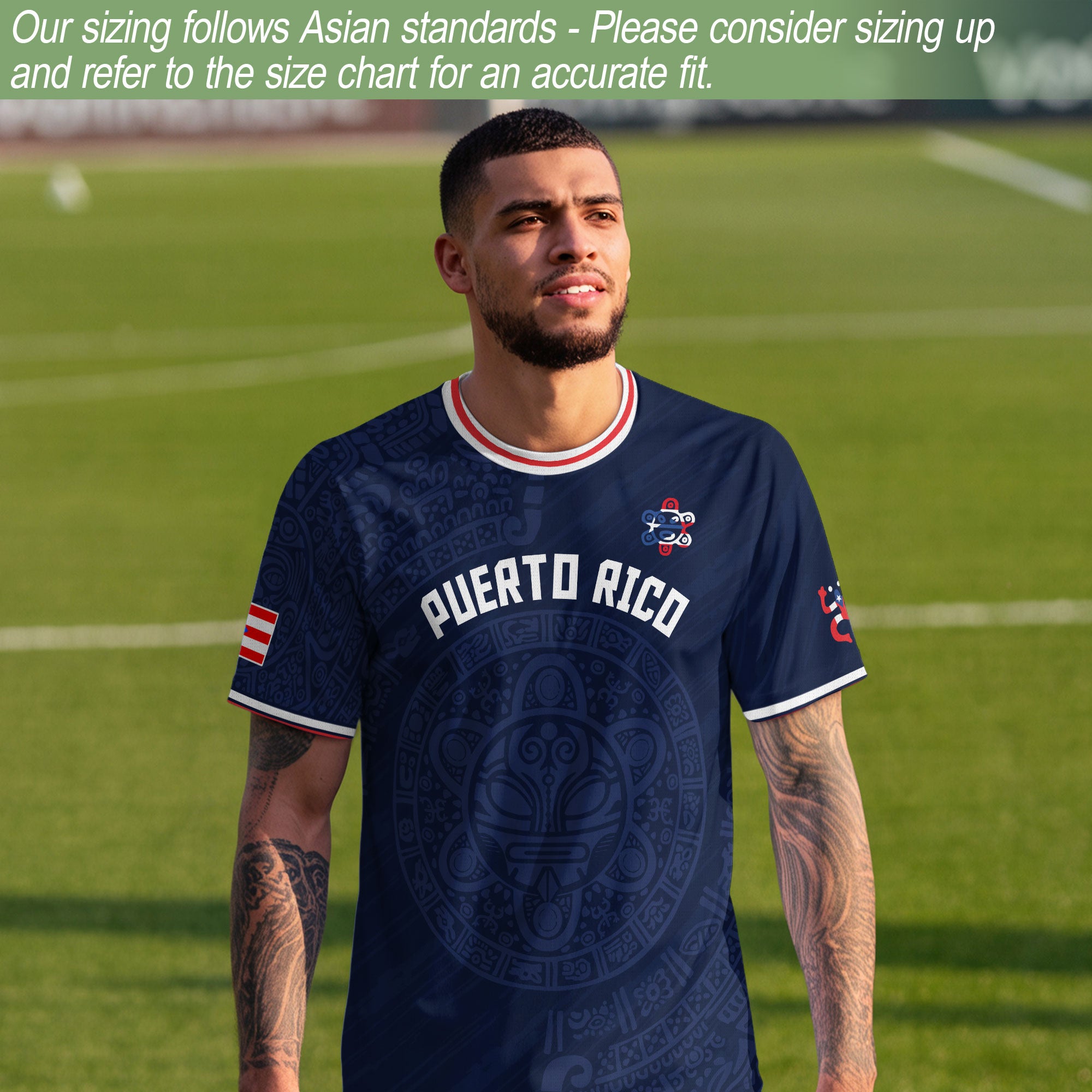 Puerto Rico Navy Blue Taino Symbol Art National Heritage Boricua Pride Soccer Jersey