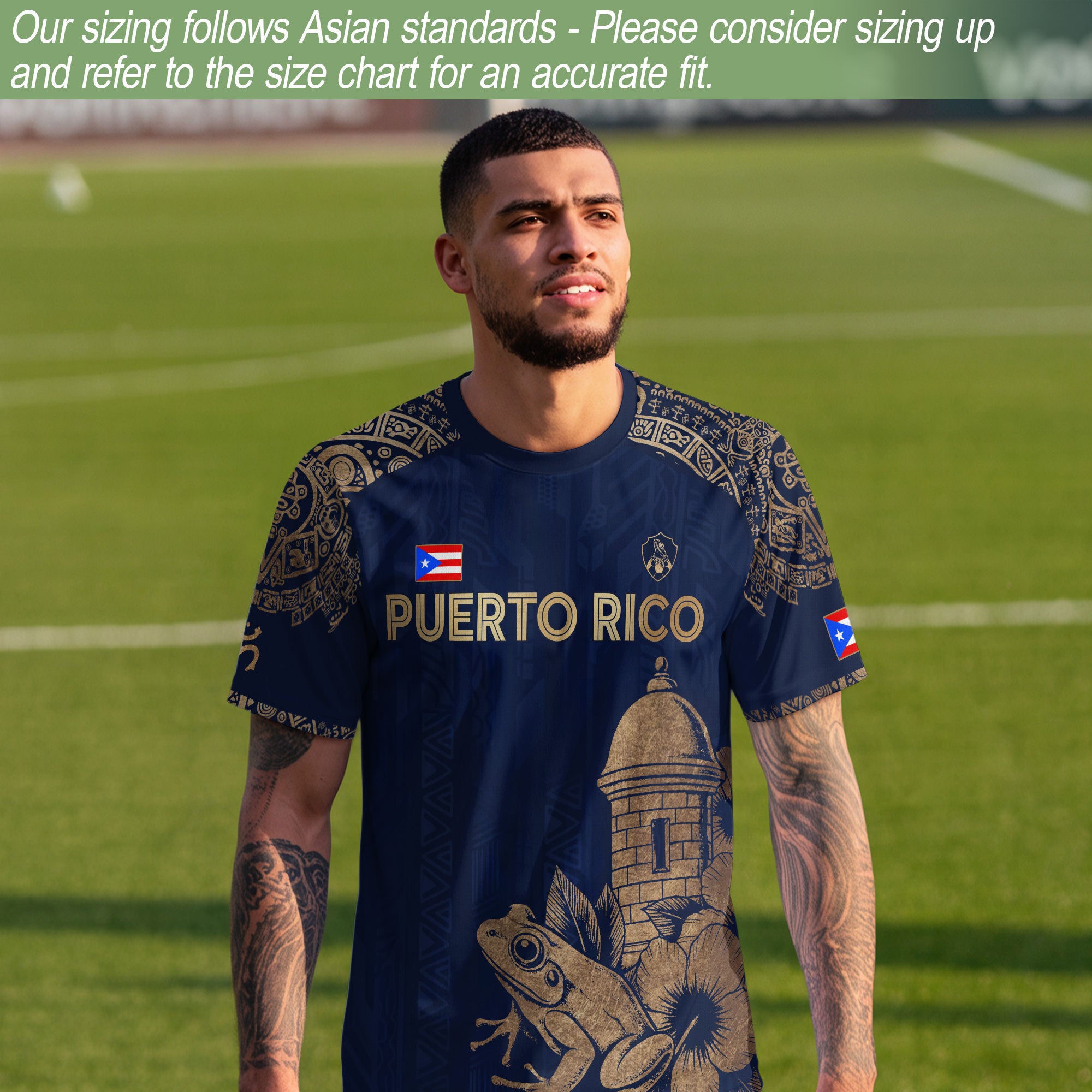 Puerto Rico Navy Gold Coqui Frog Garita Flower National Heritage Boricua Soccer Jersey