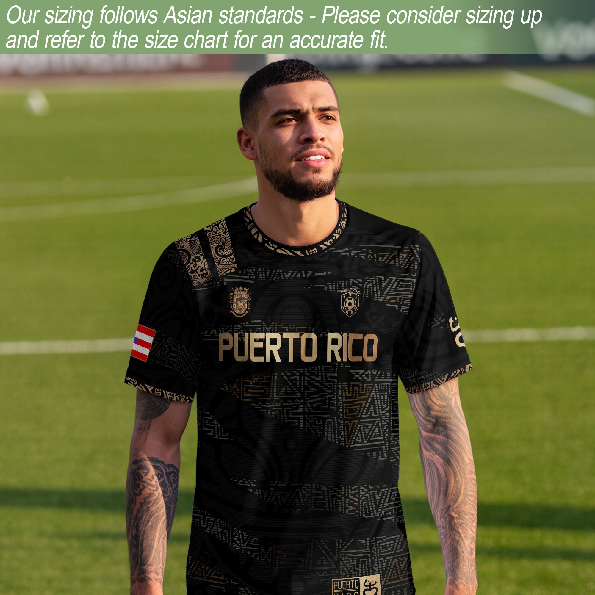 Puerto Rico Black Gold Full Tribal Pattern National Heritage Boricua Soccer Jersey