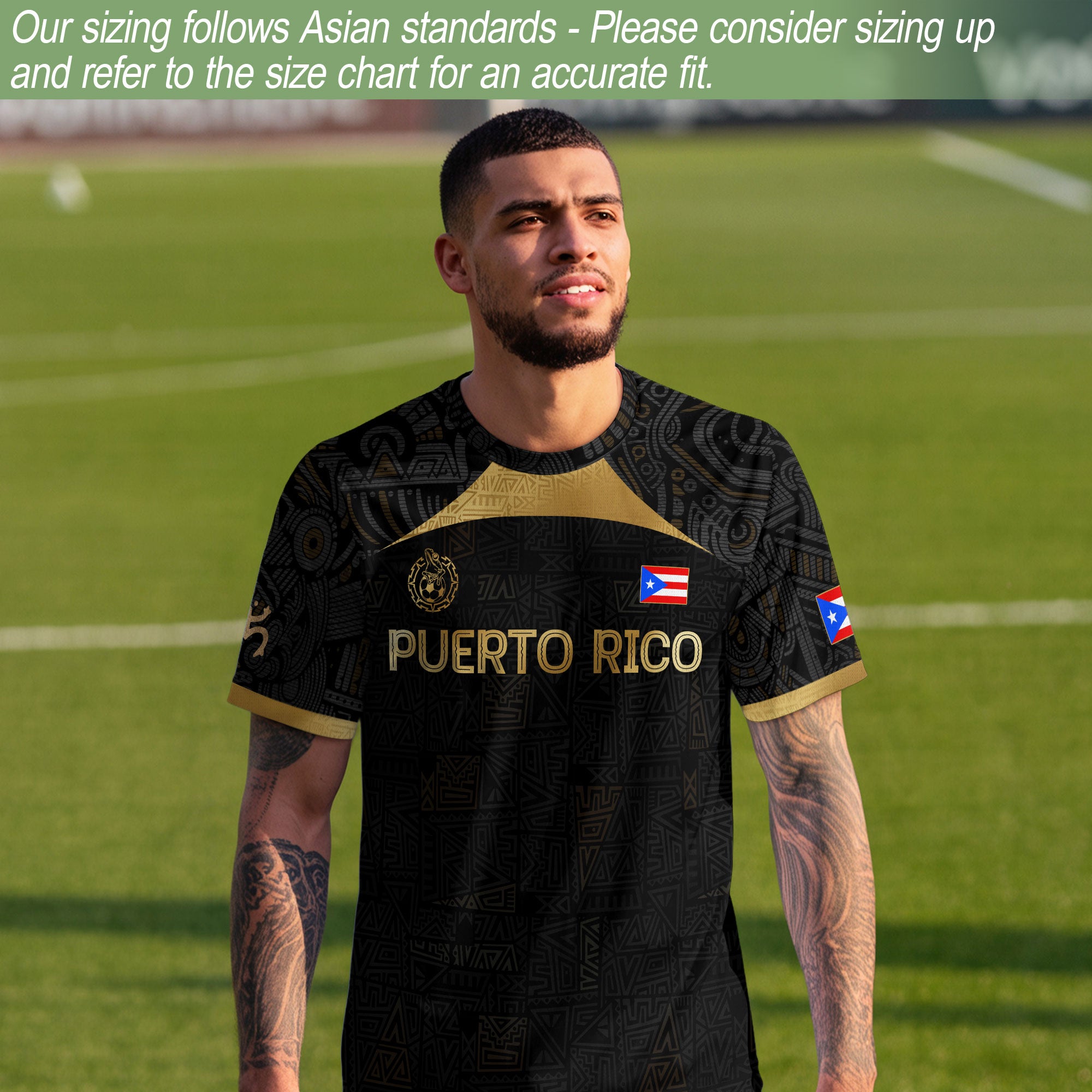 Puerto Rico Black Gold Tribal Graphic Taino Sun National Heritage Soccer Jersey