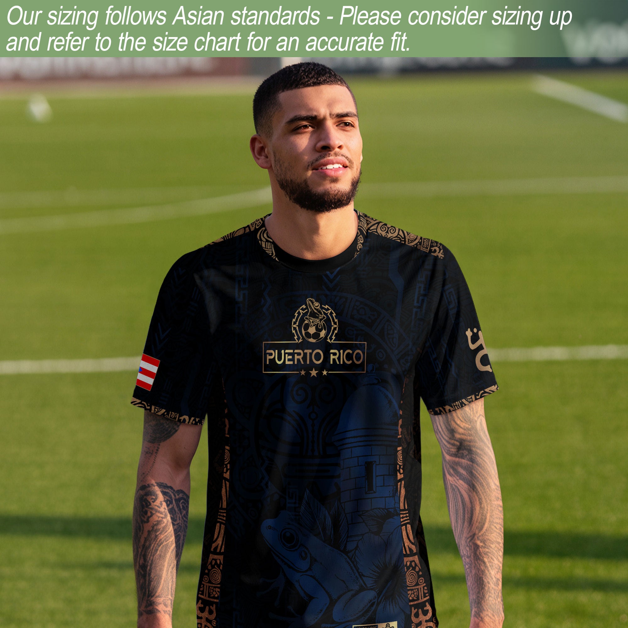 Puerto Rico Navy Gold Taino Sun National Heritage Floral Boricua Pride Soccer Jersey