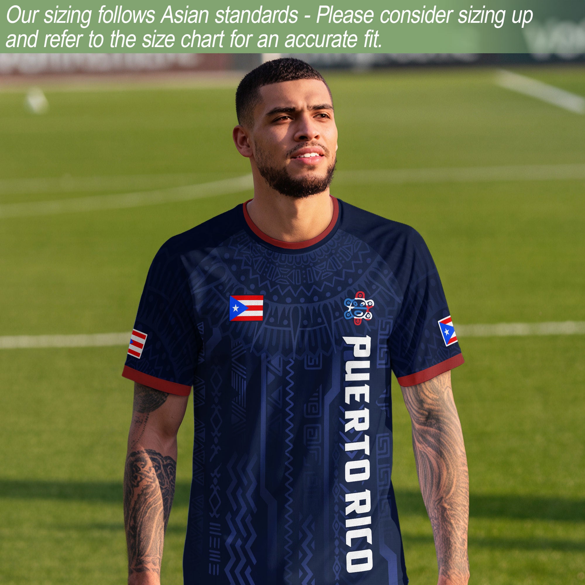 Puerto Rico Navy Red Boricua Taino Sun Coqui Frog Patriotic Tribal Soccer Jersey