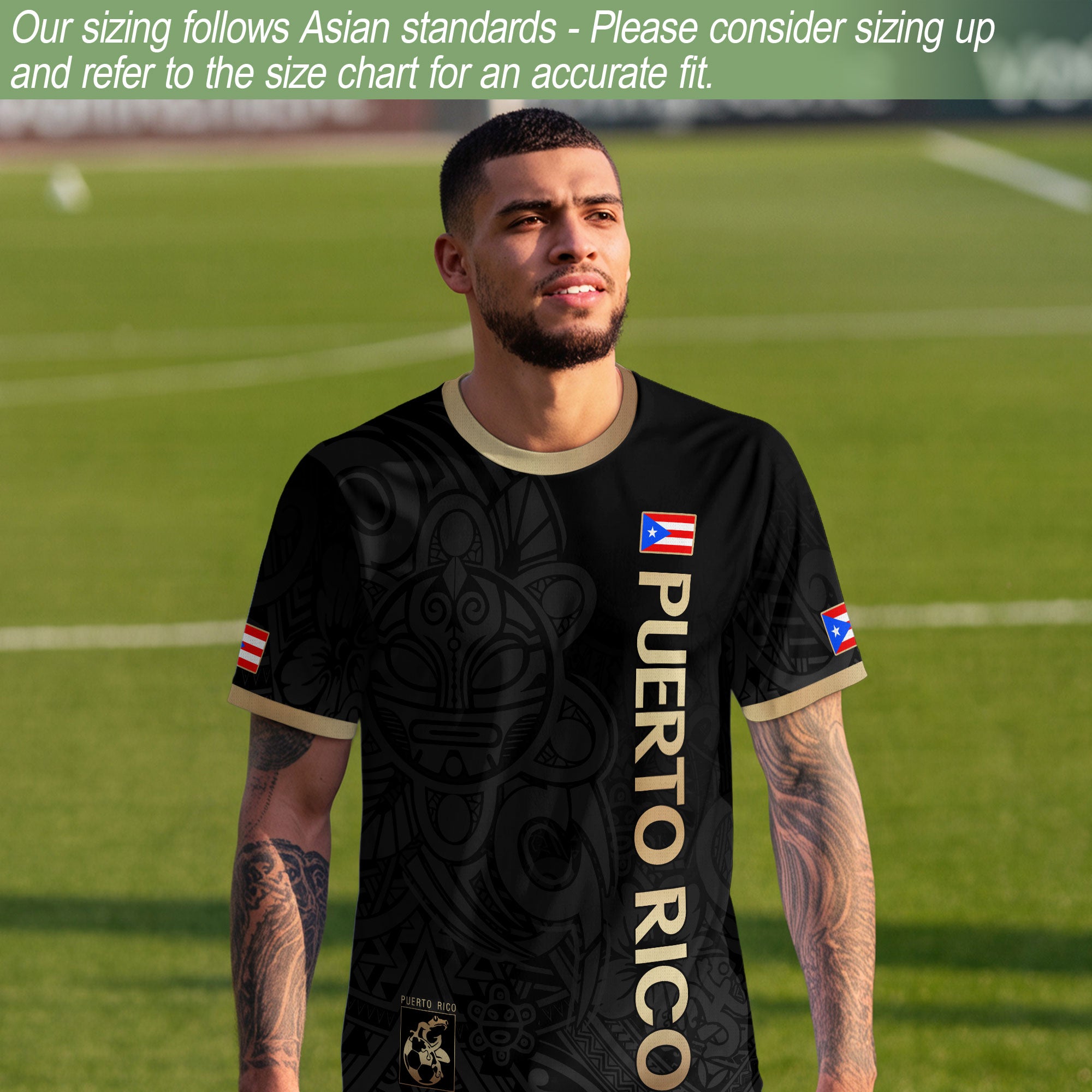 Puerto Rico Black Gold Boricua Coqui Frog Tribal Taino National Pride Football Jersey