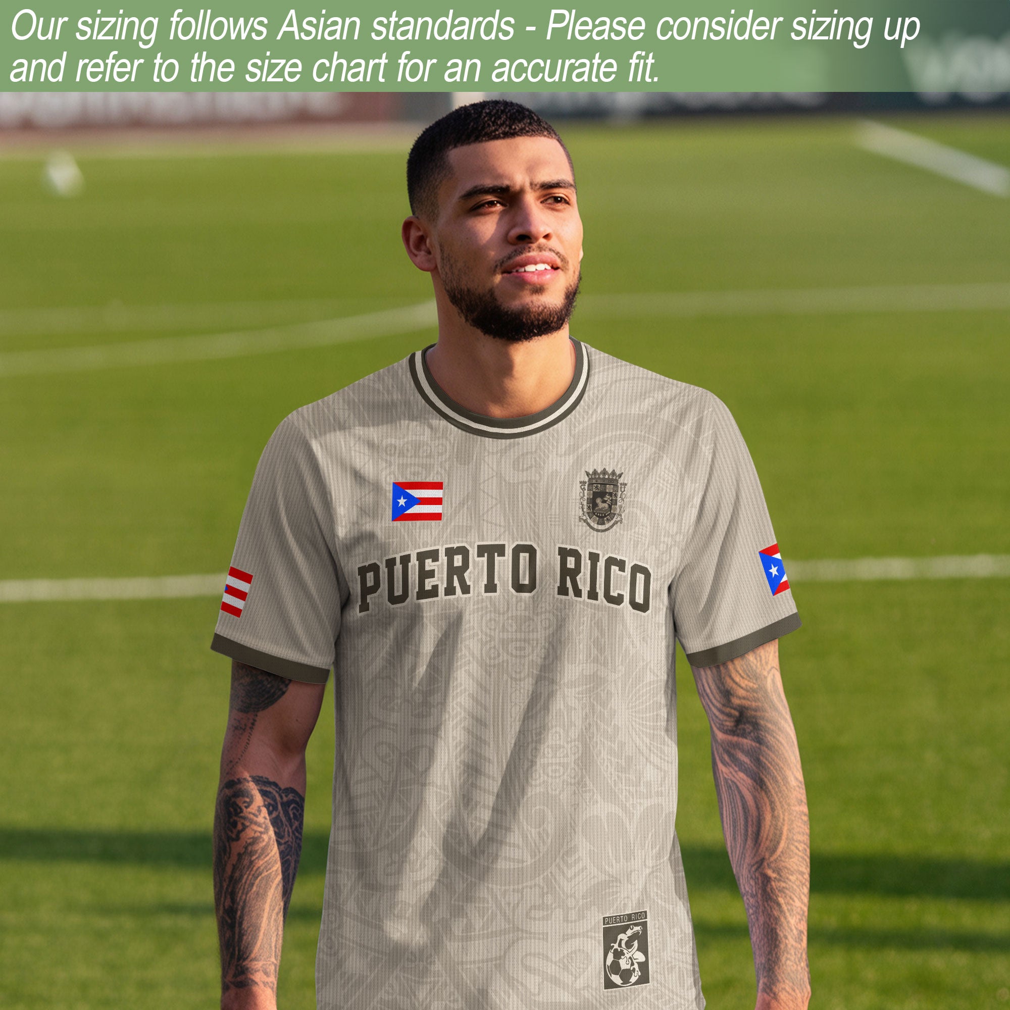 Puerto Rico Beige Tan Boricua Coqui Rana Tribal Taino Nacional Orgullo Camiseta de Fútbol