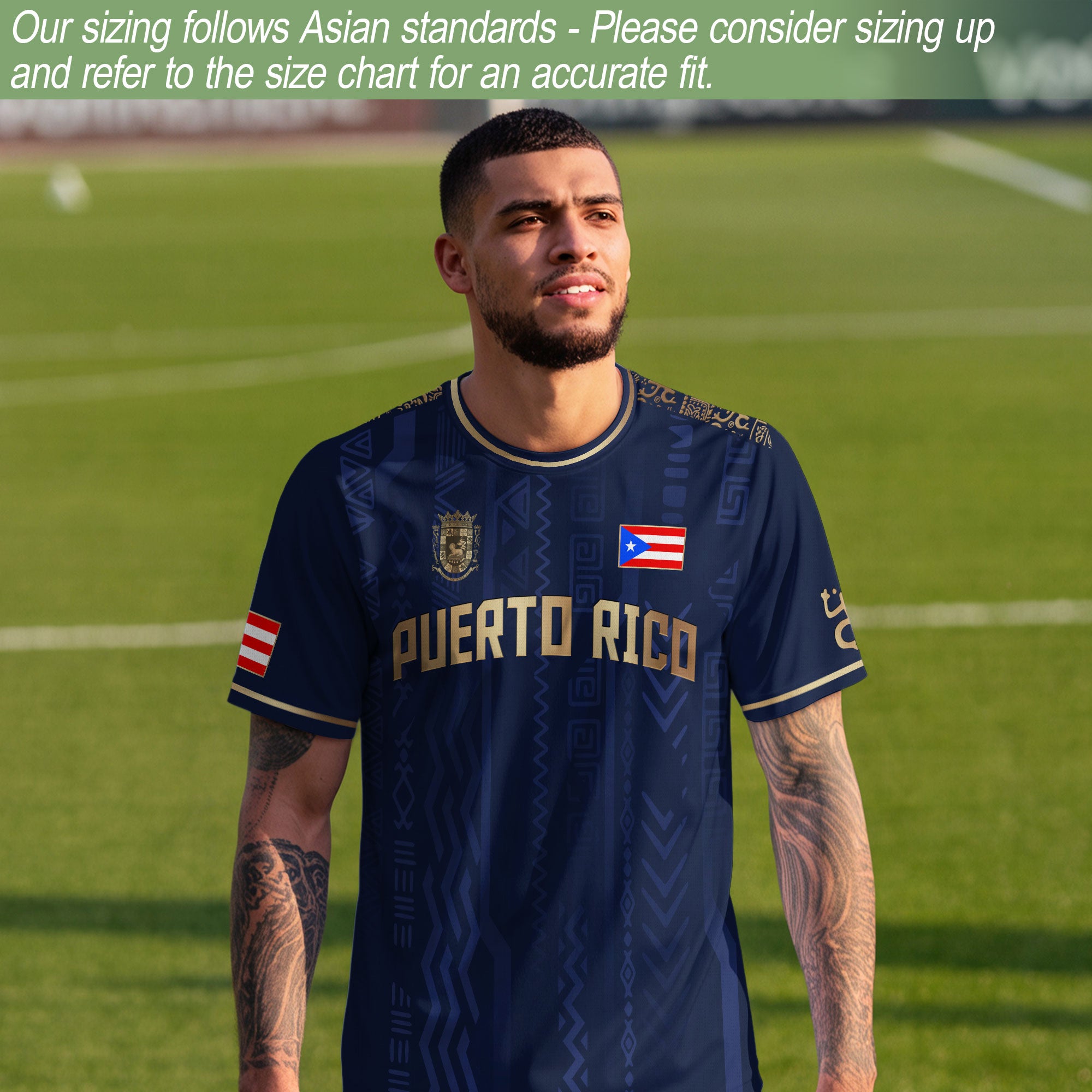 Puerto Rico Navy Gold Boricua Taino Sun Coqui Tribal Patriótico Cultural Fútbol Jersey