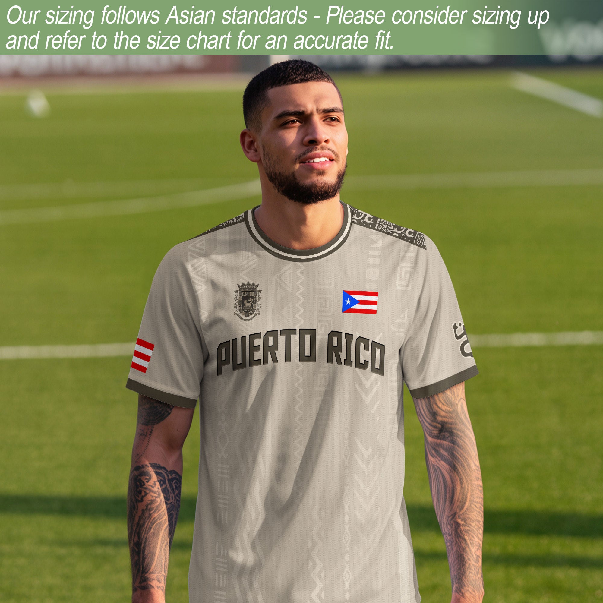 Puerto Rico Beige Arena Boricua Taino Sol Coqui Tribal Ancestral Tradición Deporte Fútbol Jersey