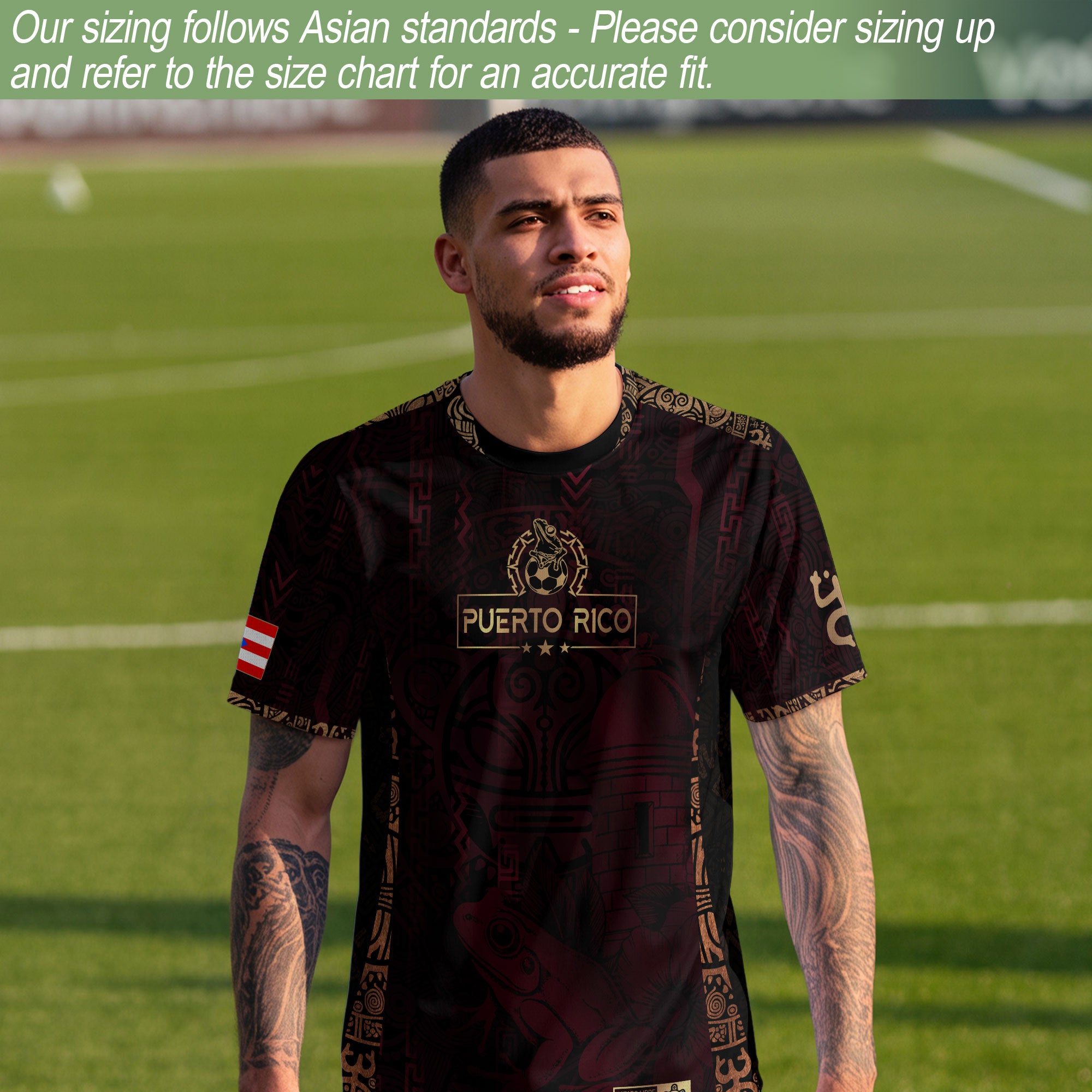 Puerto Rico Maroon Gold Heritage Taino Sun Boricua Coqui Frog Garita Camiseta de fútbol