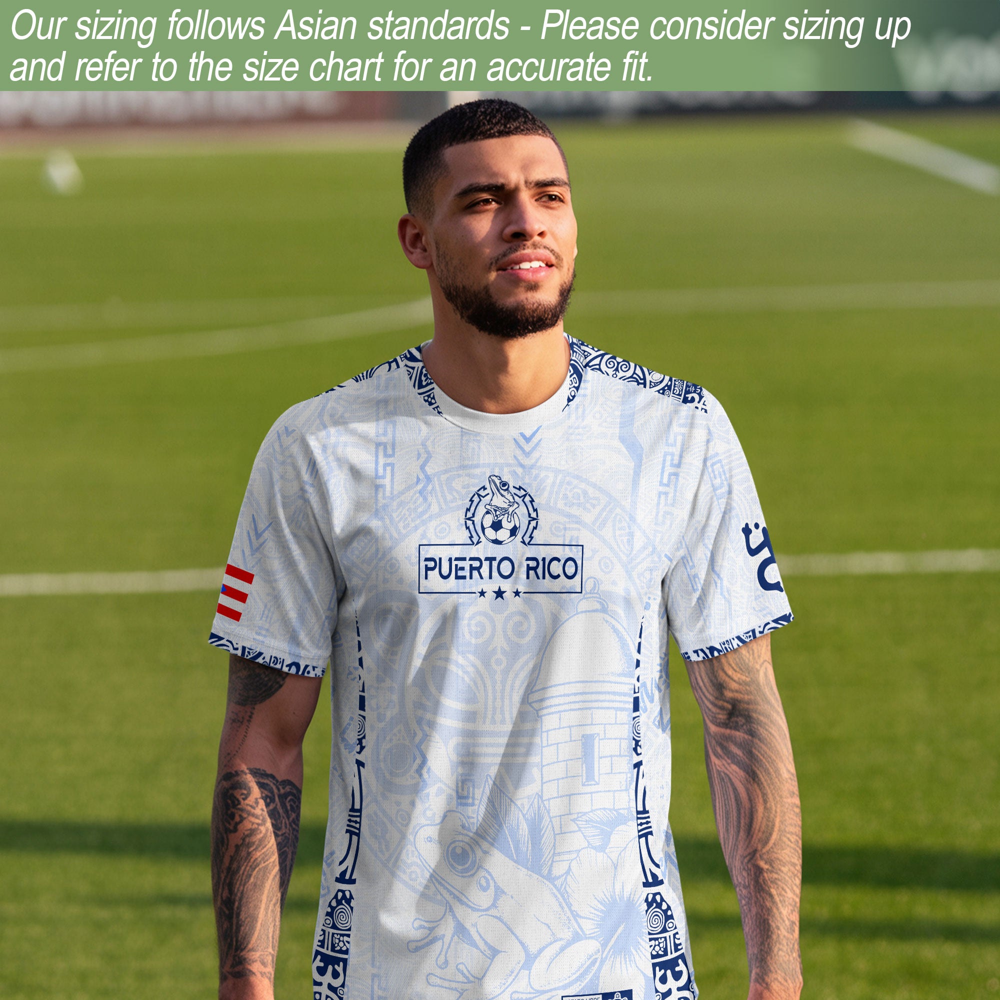 Puerto Rico Blanco Azul Coqui Rana Garita Floral Taino Sun National Heritage Soccer Jersey