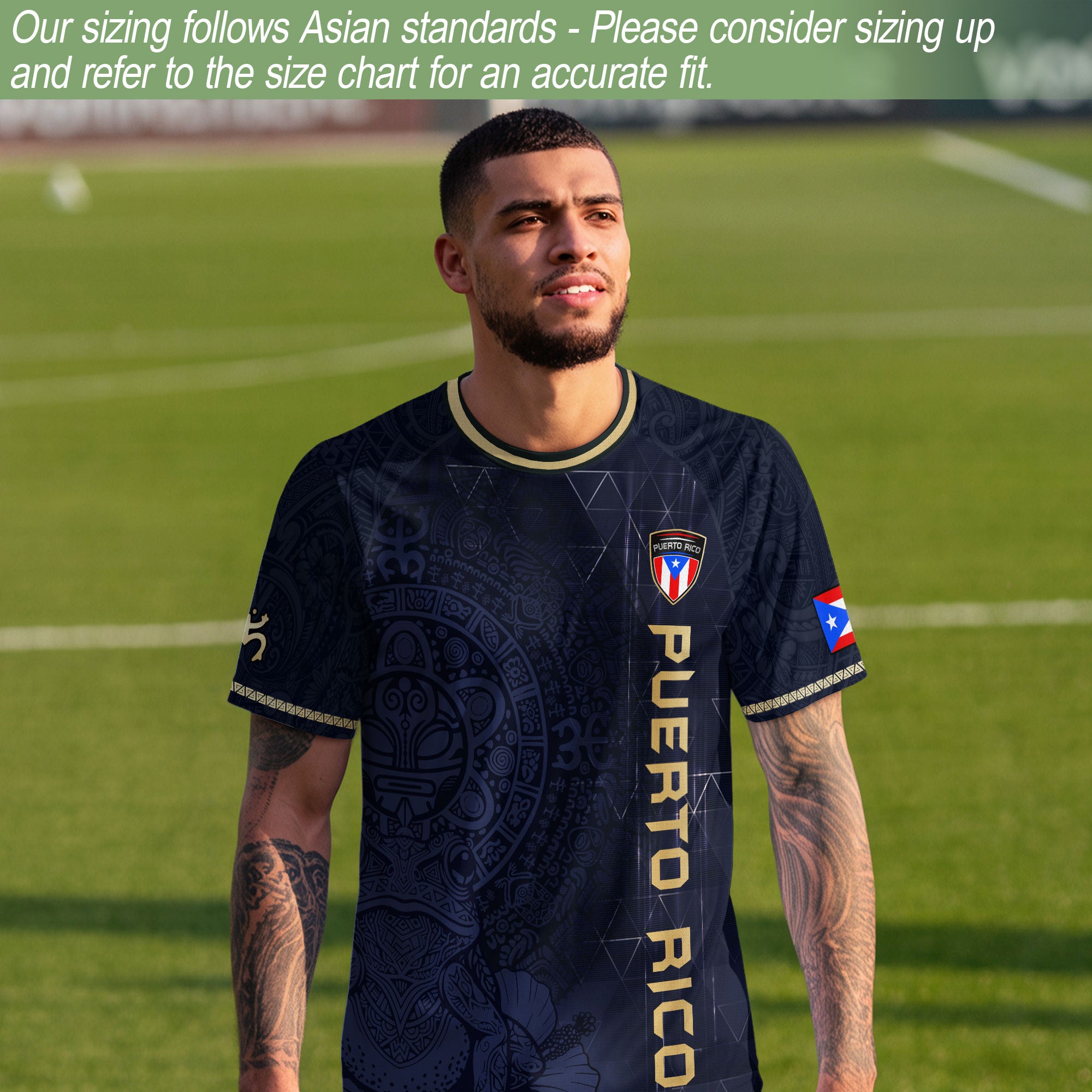 Puerto Rico Navy Gold Coqui Frog Floral Taino Sun National Heritage Soccer Jersey